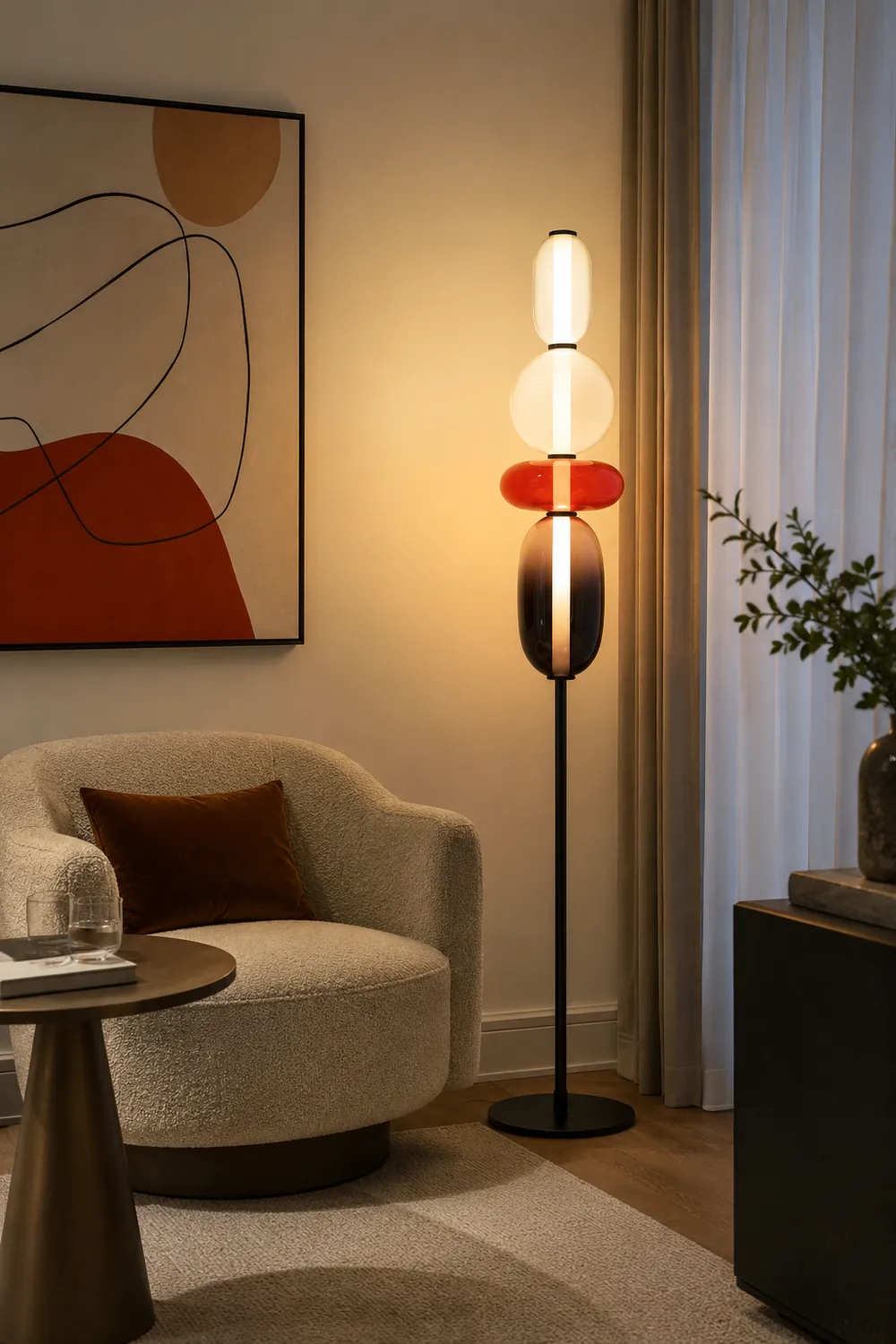 Morandi Modern Creative Man Metal/Glass Floor lamp, White/Black/Red - Lumpaz