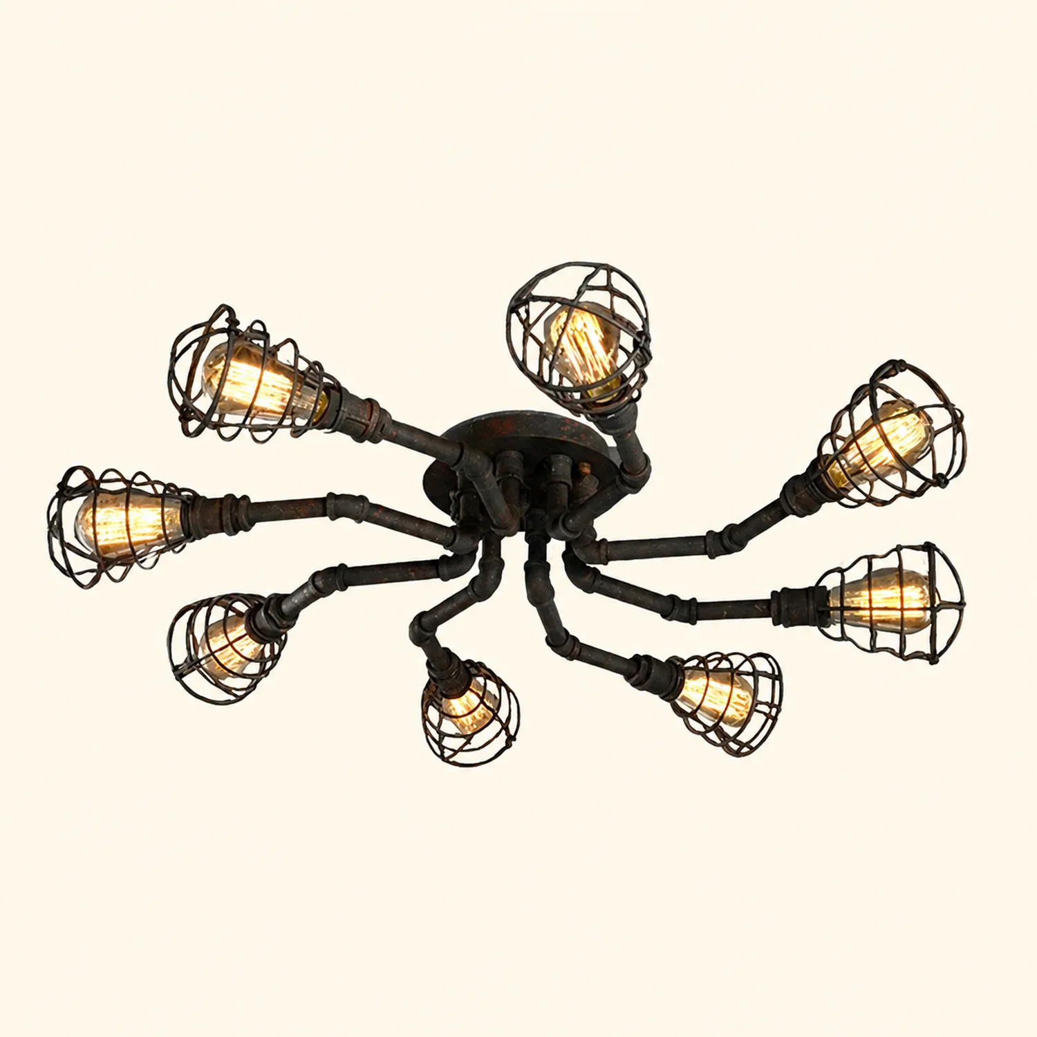 Alessio Industrial Flush Mount Ceiling Light, Black/Brass - Lumpaz