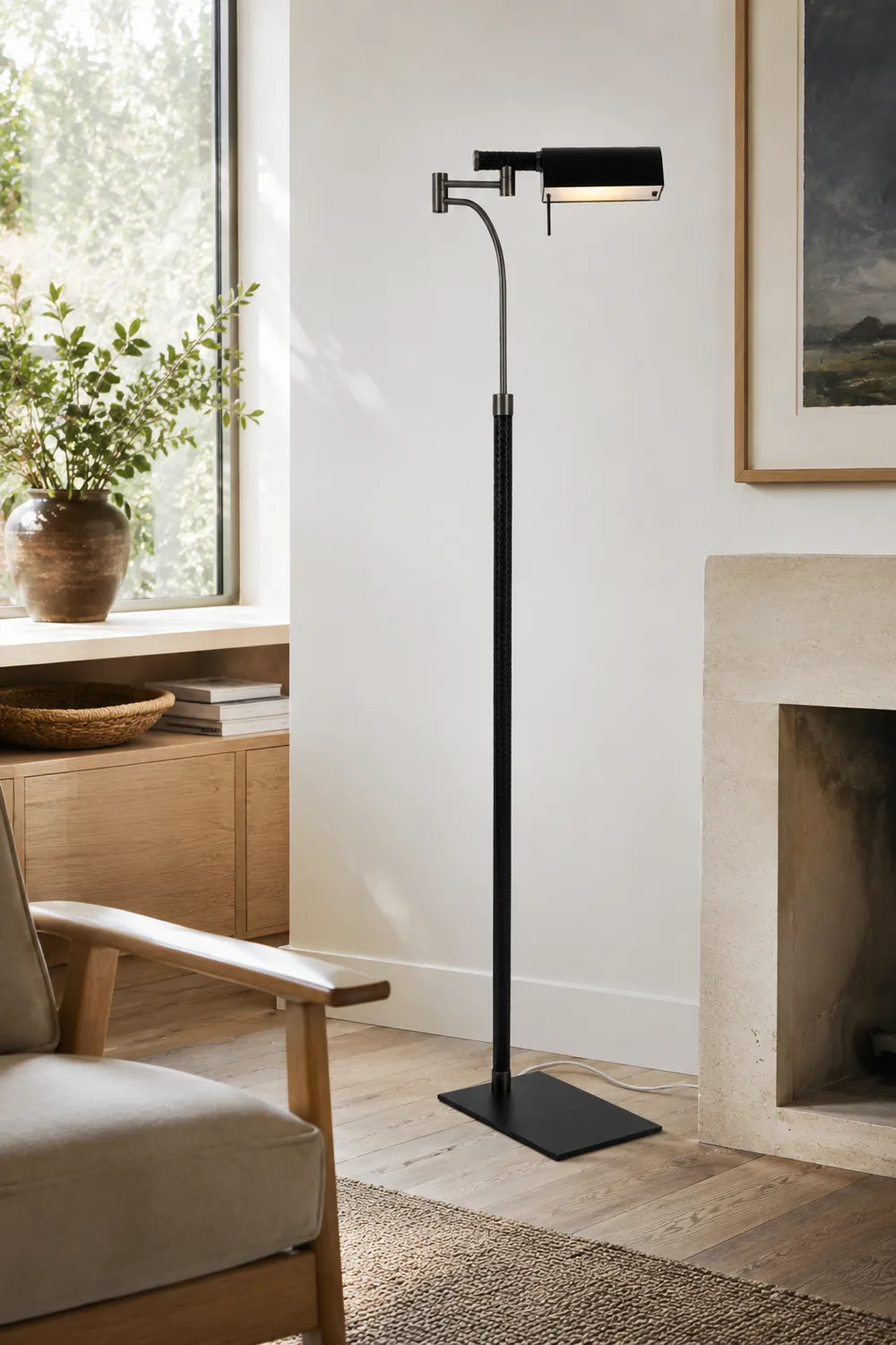 Salgado Design Modern Black Floor Lamp, Leather & Metal - Lumpaz