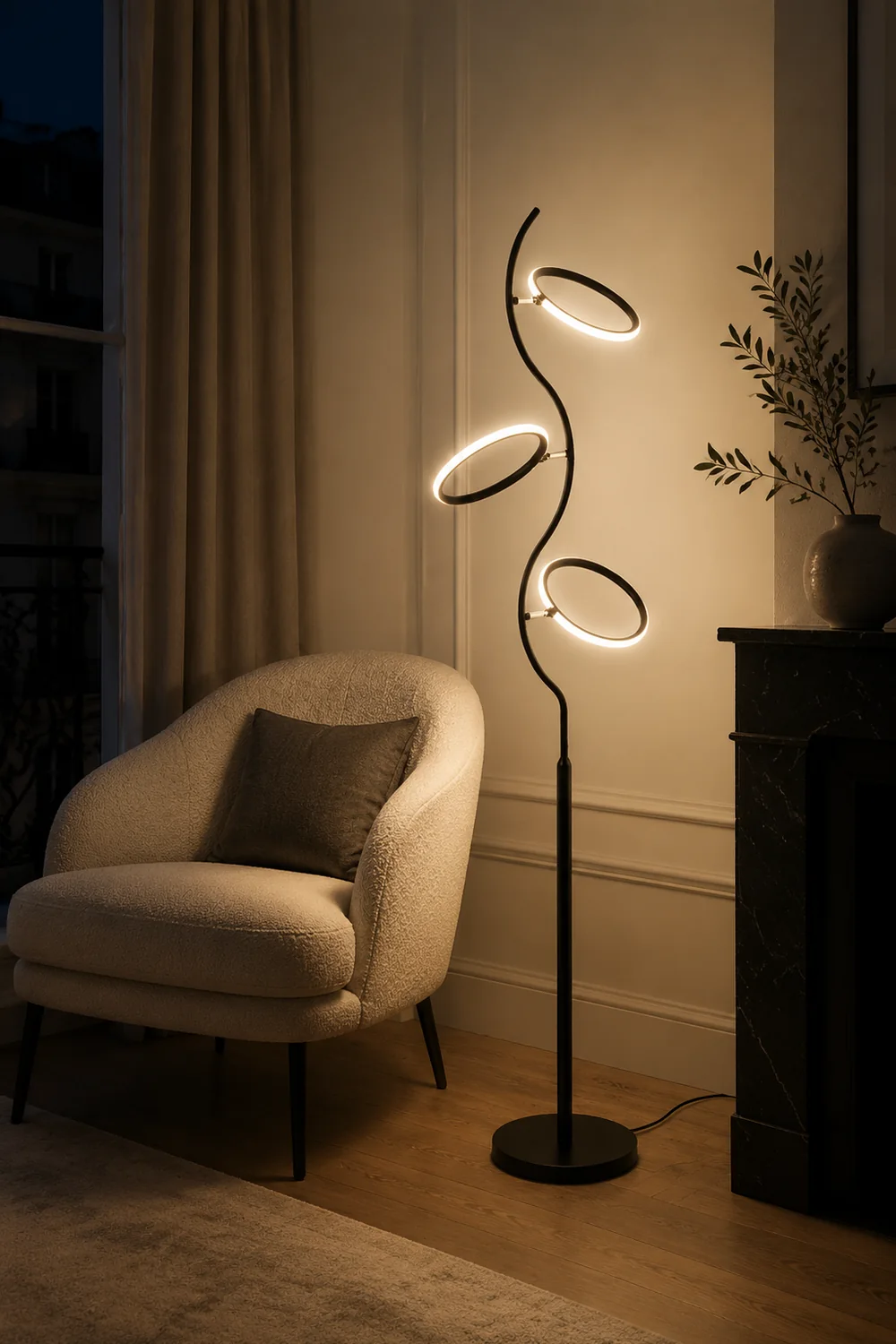 Modern Nordic Curved Acrylic/Metal Floor lamp, Black - Lumpaz
