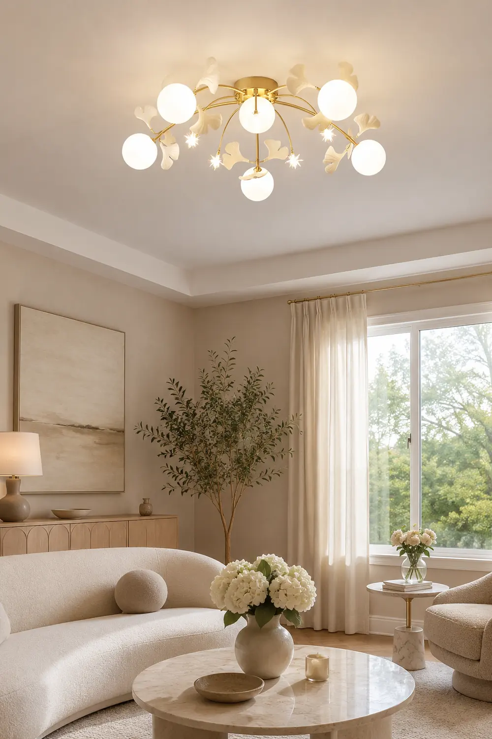 Ophelia Nordic Multi Globe Metal/Ceramic Flush Mount Ceiling Light, White/Gold - Lumpaz