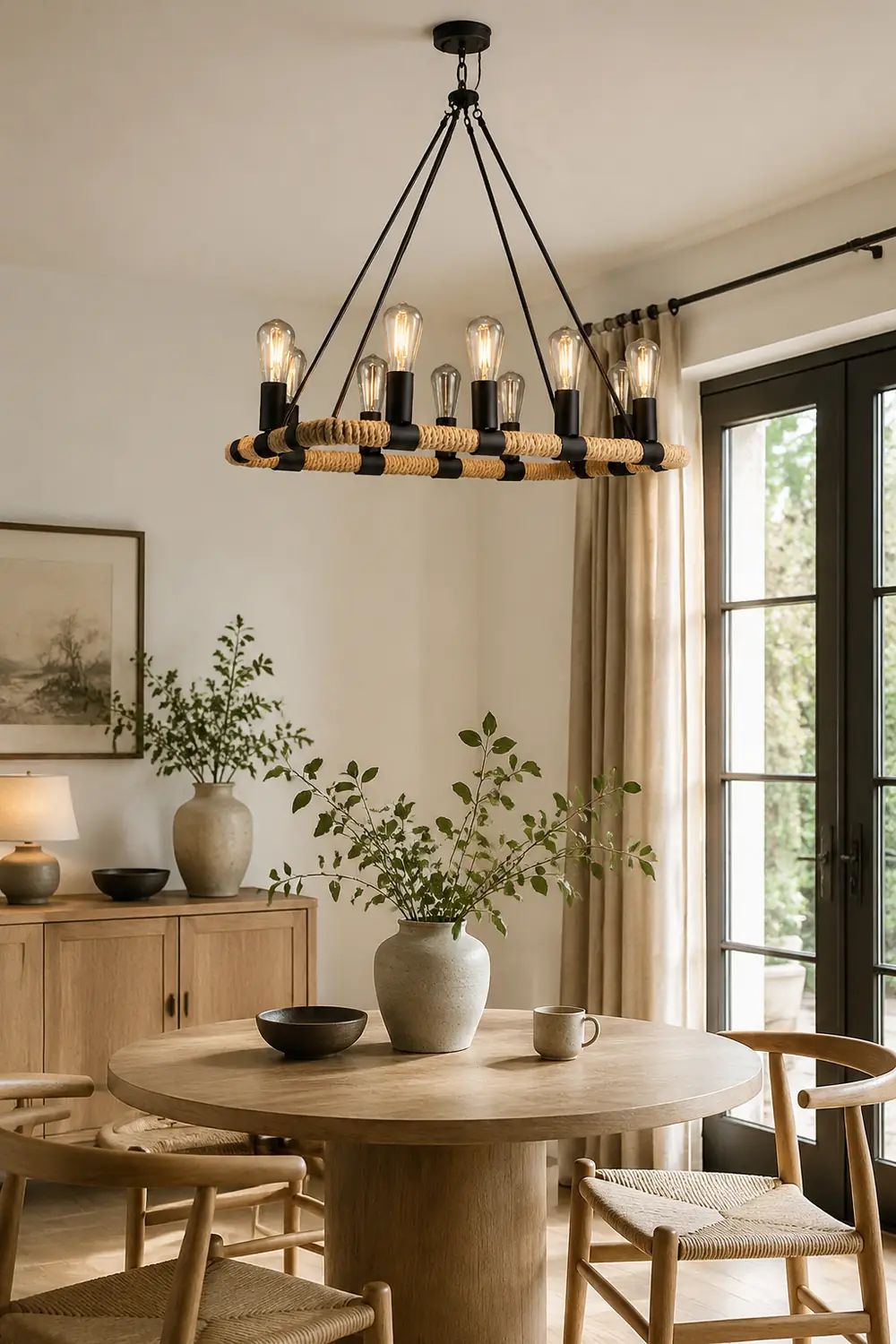 Alessio Retro Industrial Rope Pendant Light, Black - Lumpaz