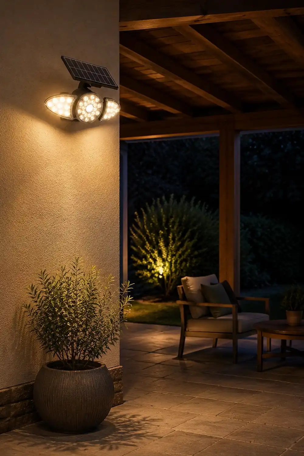 Solar Motion Security Light 3-Head Wall Fixture with Motion Sensor - Lumpaz