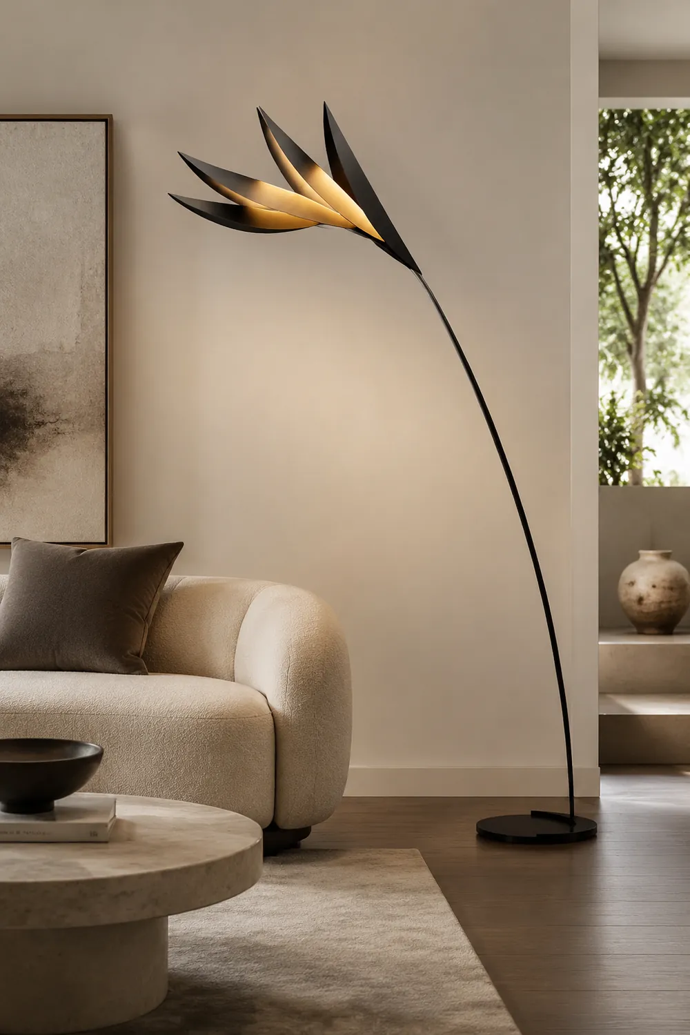 Clifford Modern Leaf Floor Lamp, Black, Metal, Living Room - Lumpaz