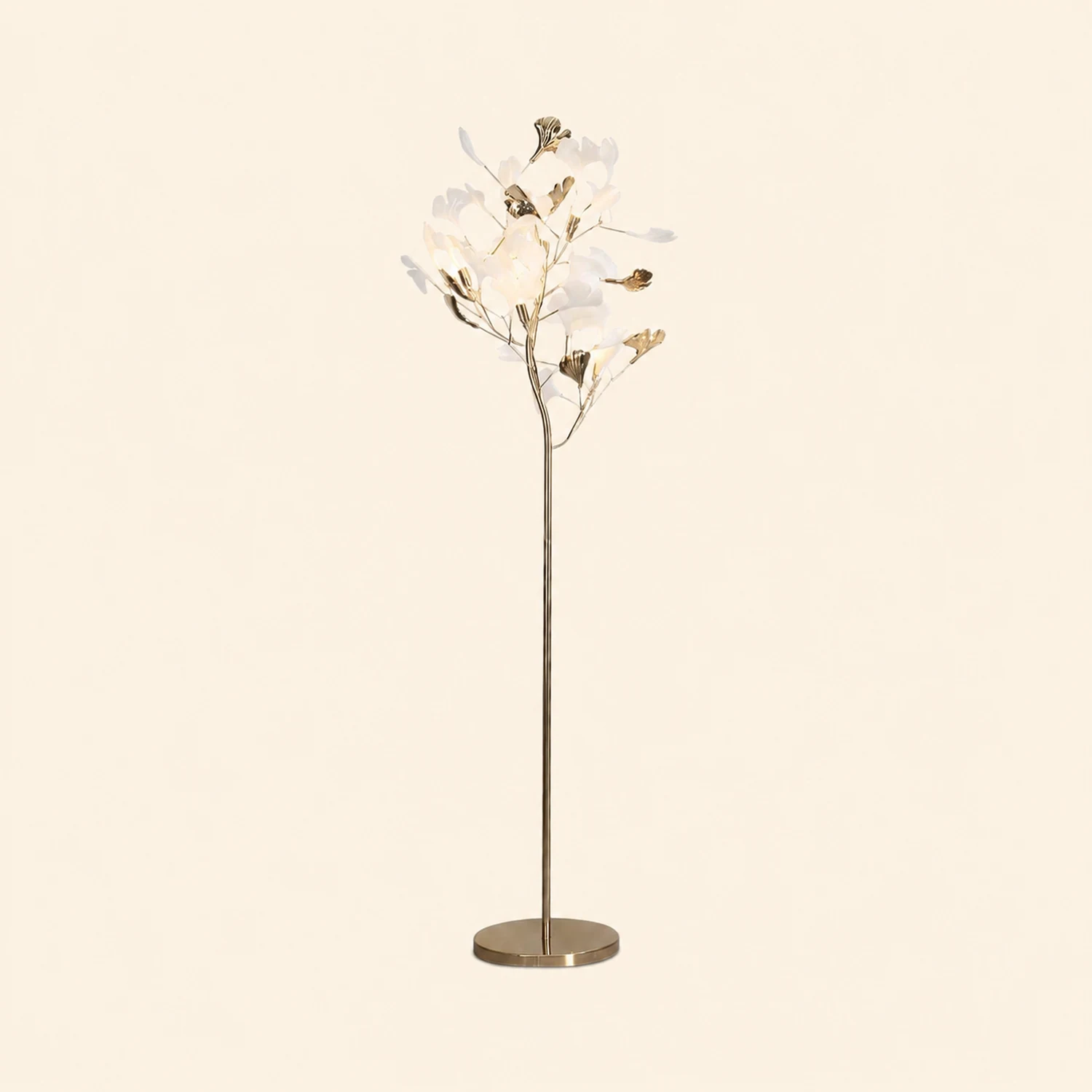 Ophelia Floor Lamp Leaf Artistic, Ceramic/Metal, White/Gold, Study - Lumpaz
