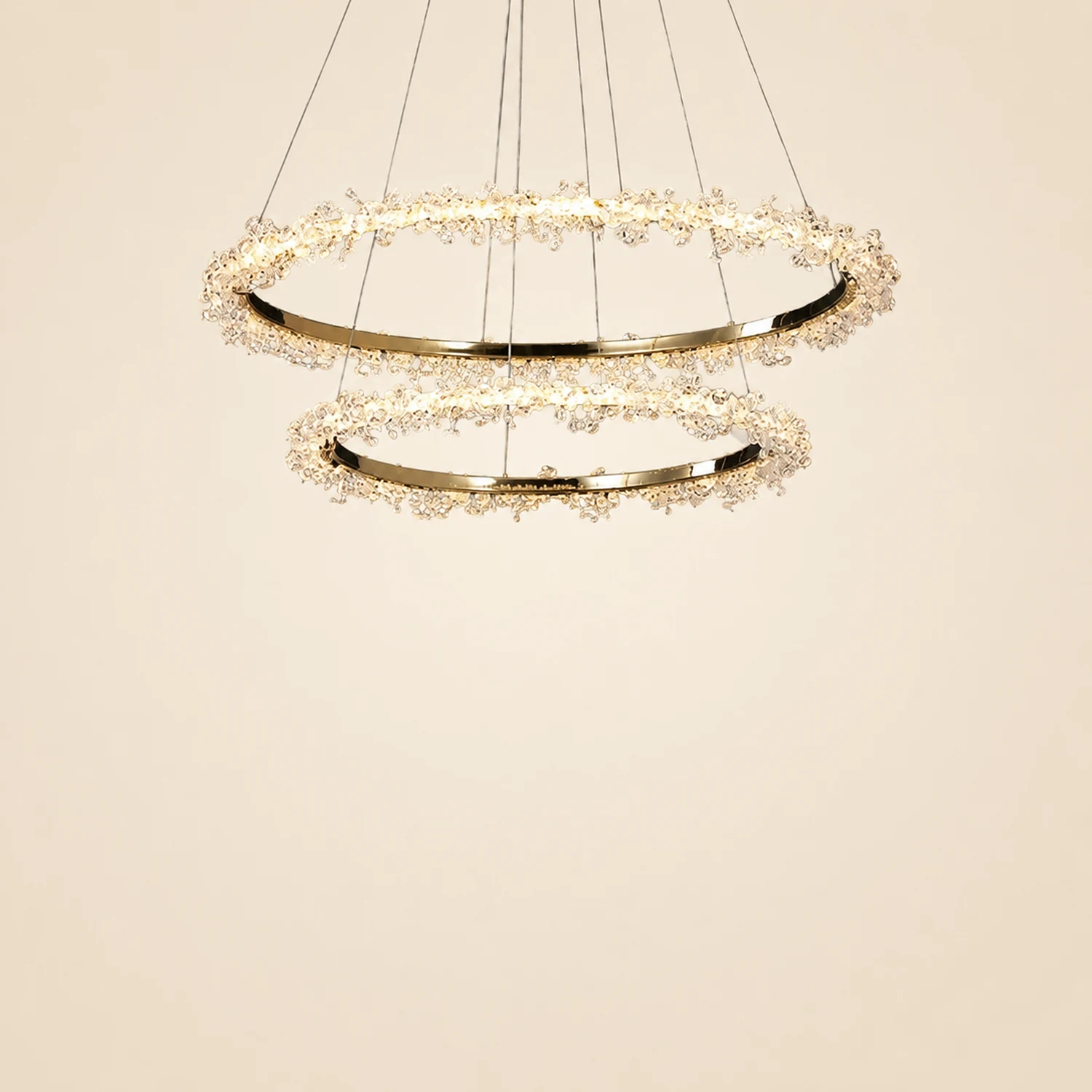 Kristy Pendant Light Ring Luxury, Crystal/Metal, Gold, Bedroom - Lumpaz