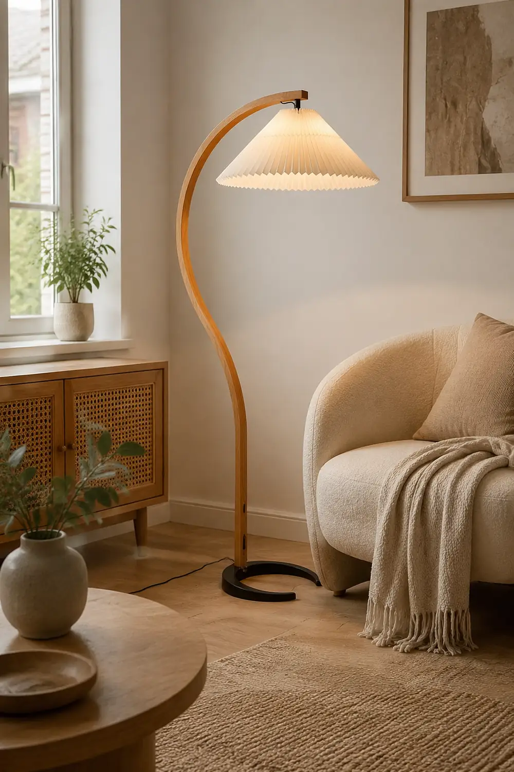 Ozawa Unique LED Beige Floor Lamp Wood/Metal Bedroom/Living Room - Lumpaz