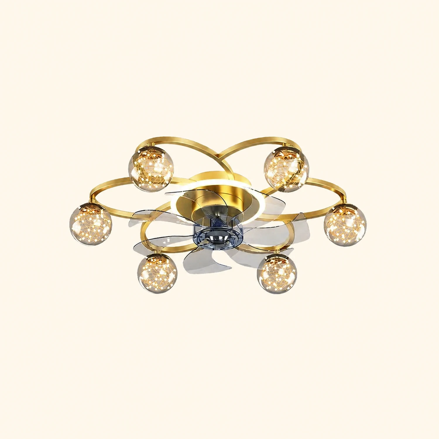 Madina Gold 7-Blade Starry Ceiling Fan with Light, DIA 22.8" - Lumpaz