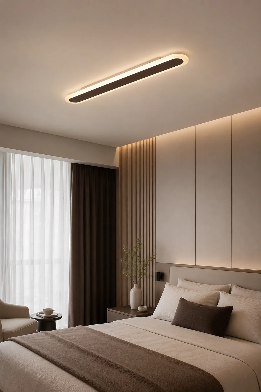 Edge Minimalist Oval Linear Metal/Acrylic Flush Mount Ceiling Light, White/Coffee - Lumpaz