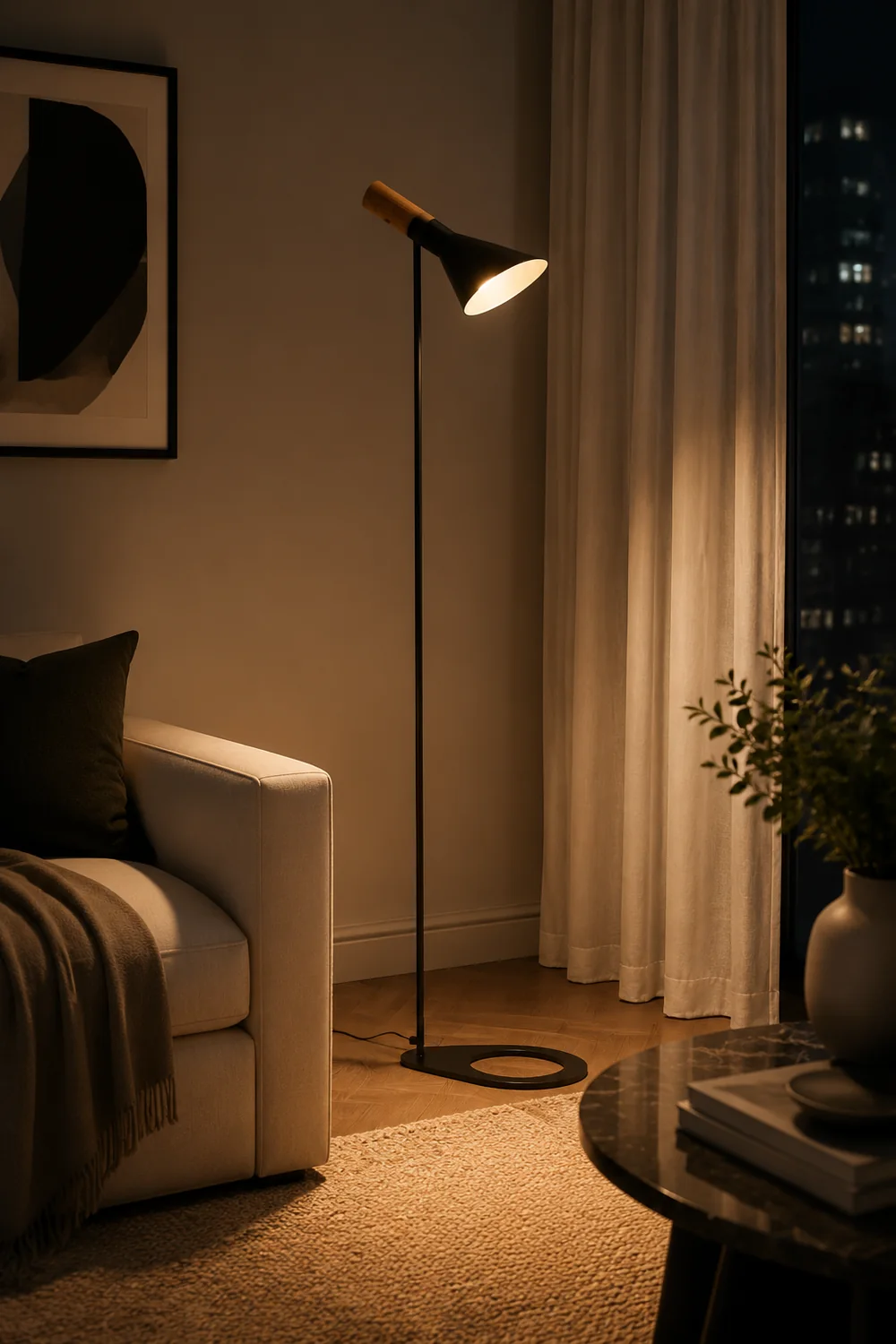 Carins Modern Minimalist Metal/Wood Floor Lamp, Black/White - Lumpaz