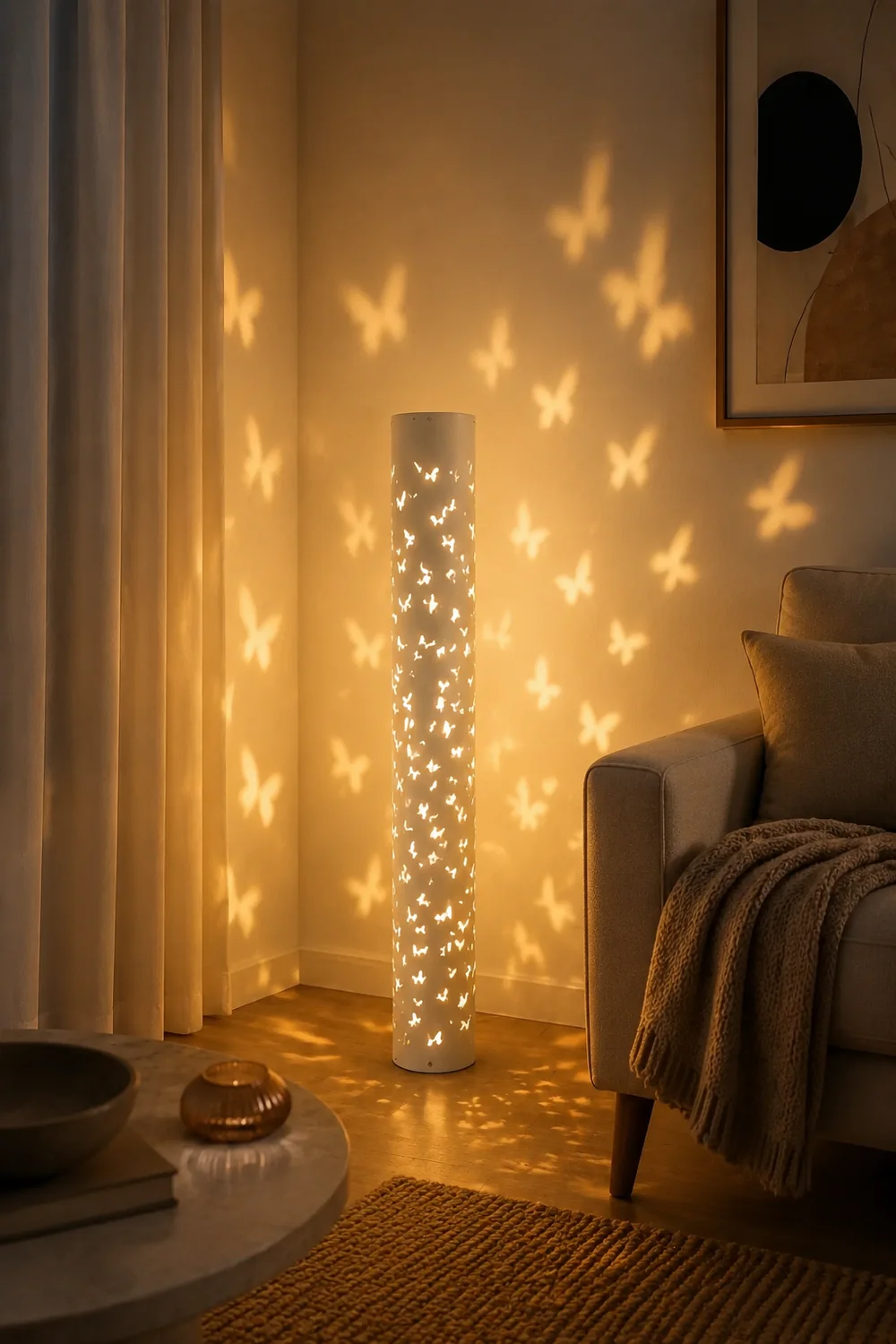 Kady Modern Cylinder Butterfly Metal Floor Lamp, Black/White - Lumpaz