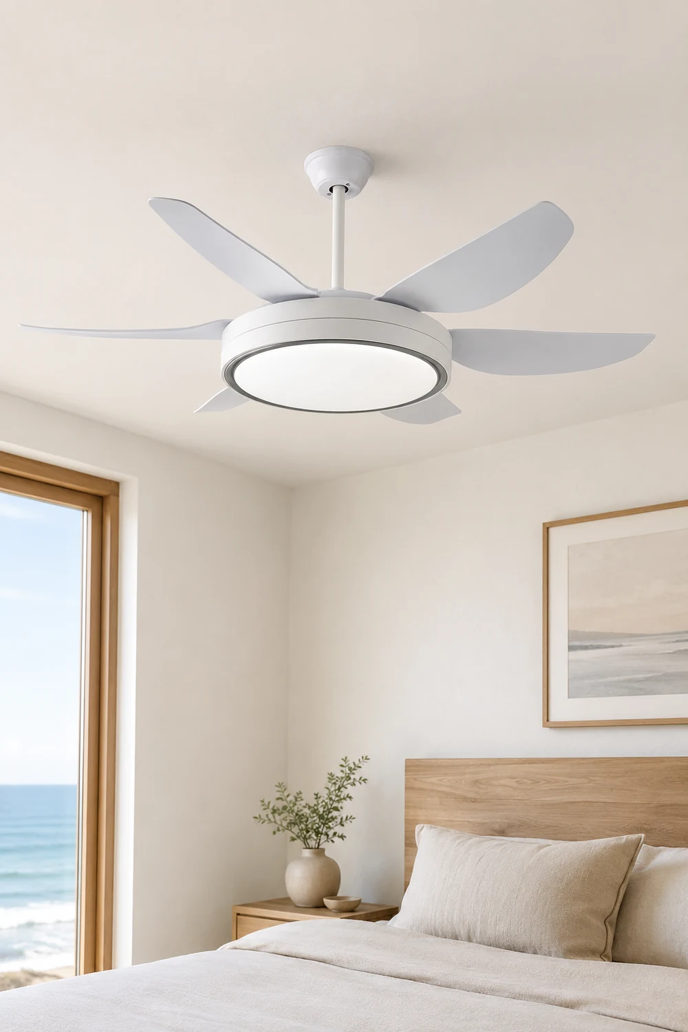 Haydn 6-Blade Modern Basic White DC Ceiling Fan with Light, Summer, 51'' - Lumpaz