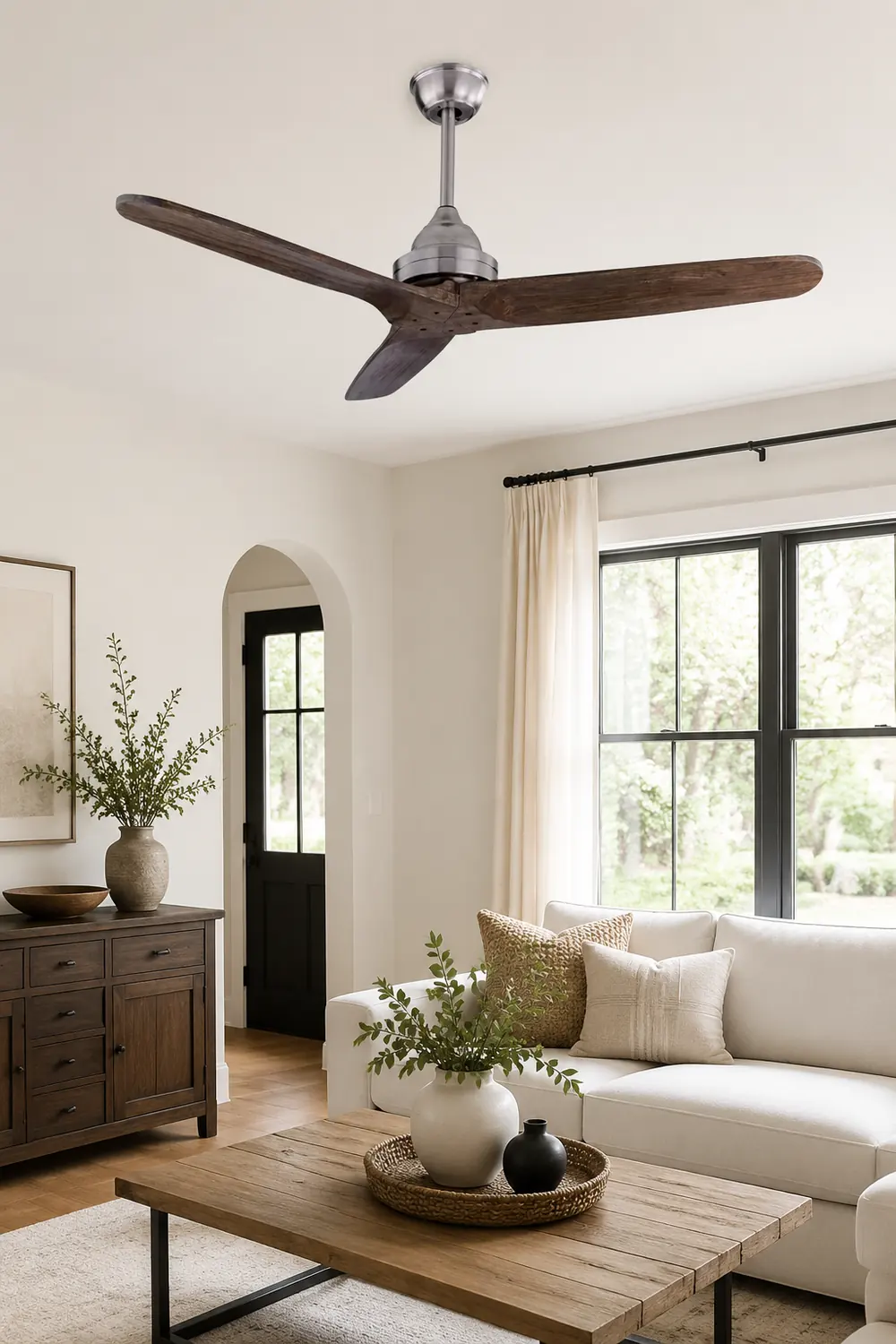 Walters 3-Blade Industrial Black DC Ceiling Fan, Metal & ABS, Summer, 52'' - Lumpaz