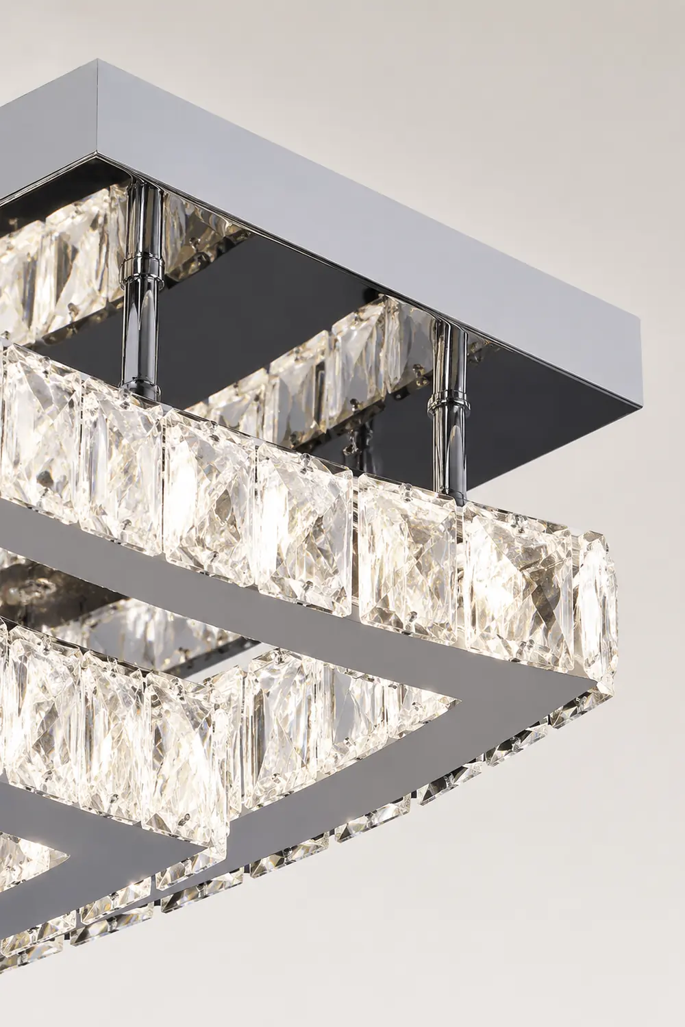 Kristy Luxury Square Metal/Glass Flush Mount Ceiling Light, Living Room - Lumpaz