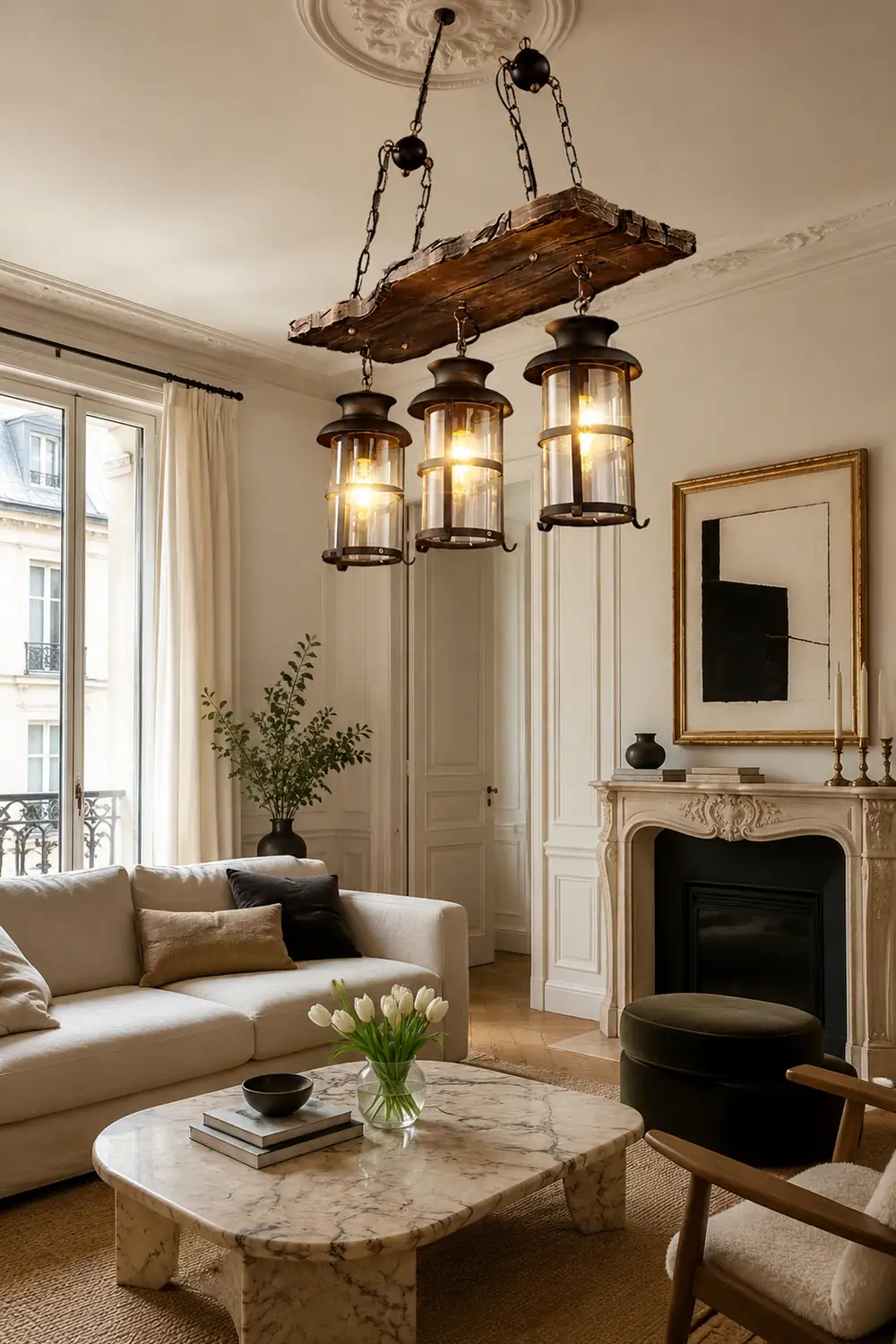Austin Retro 3 Lantern Linear Wood/Metal, Chandelier - Lumpaz
