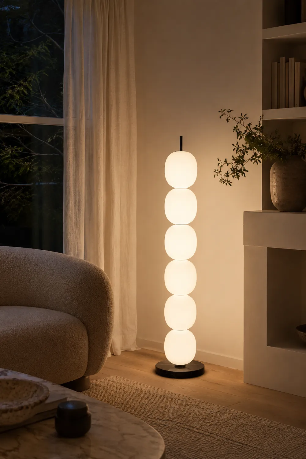Valentina Modern Lantern Glass Floor Lamp, White, Living Room - Lumpaz