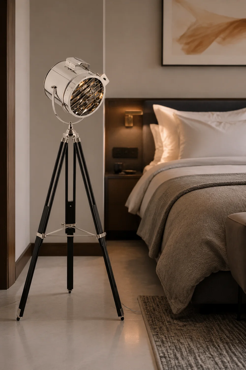 Salgado Retro Tripod Metal Floor Lamp, Silver, Bedroom/Study - Lumpaz