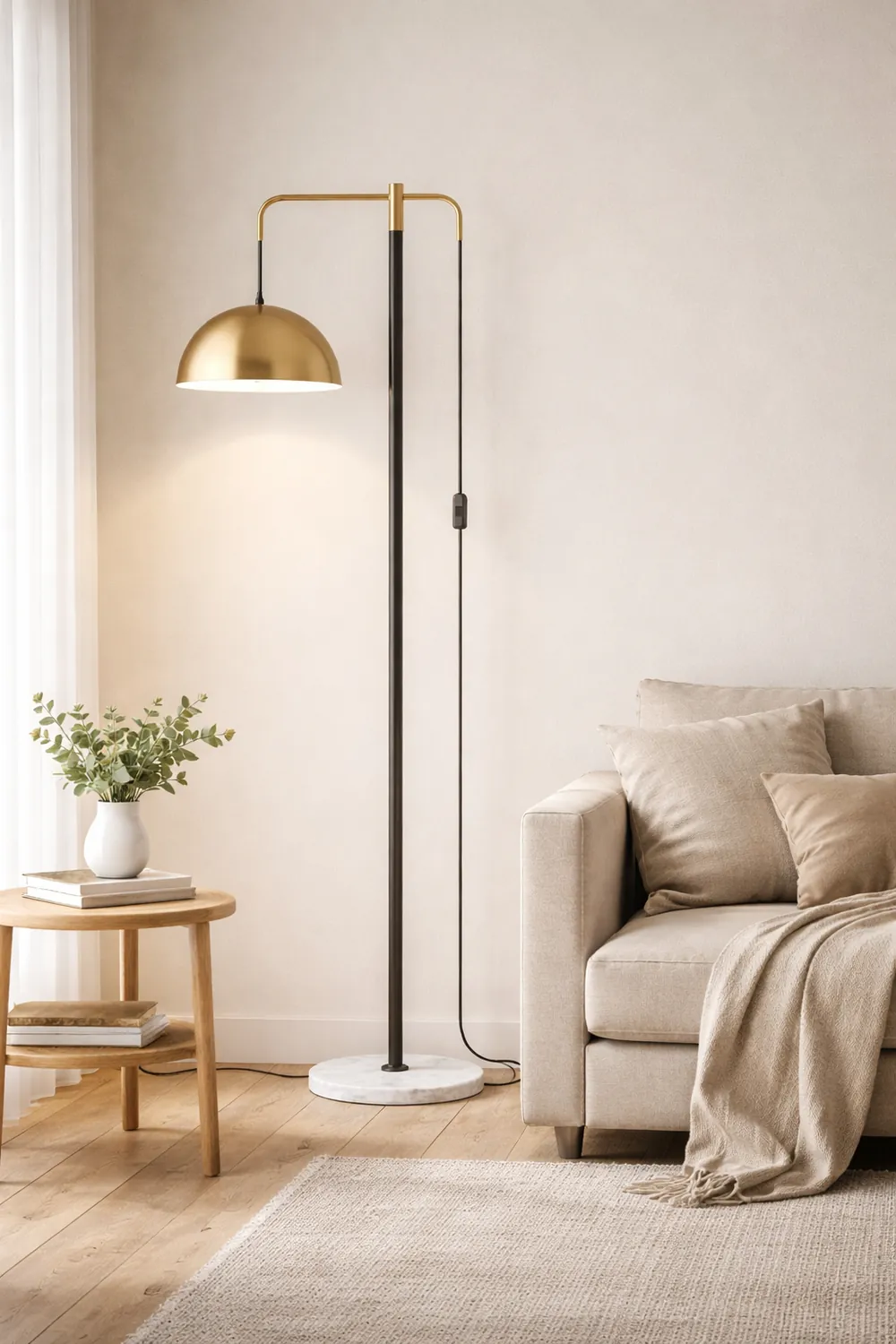 Carins Modern Metal Floor Lamp, Gold, Living Room - Lumpaz