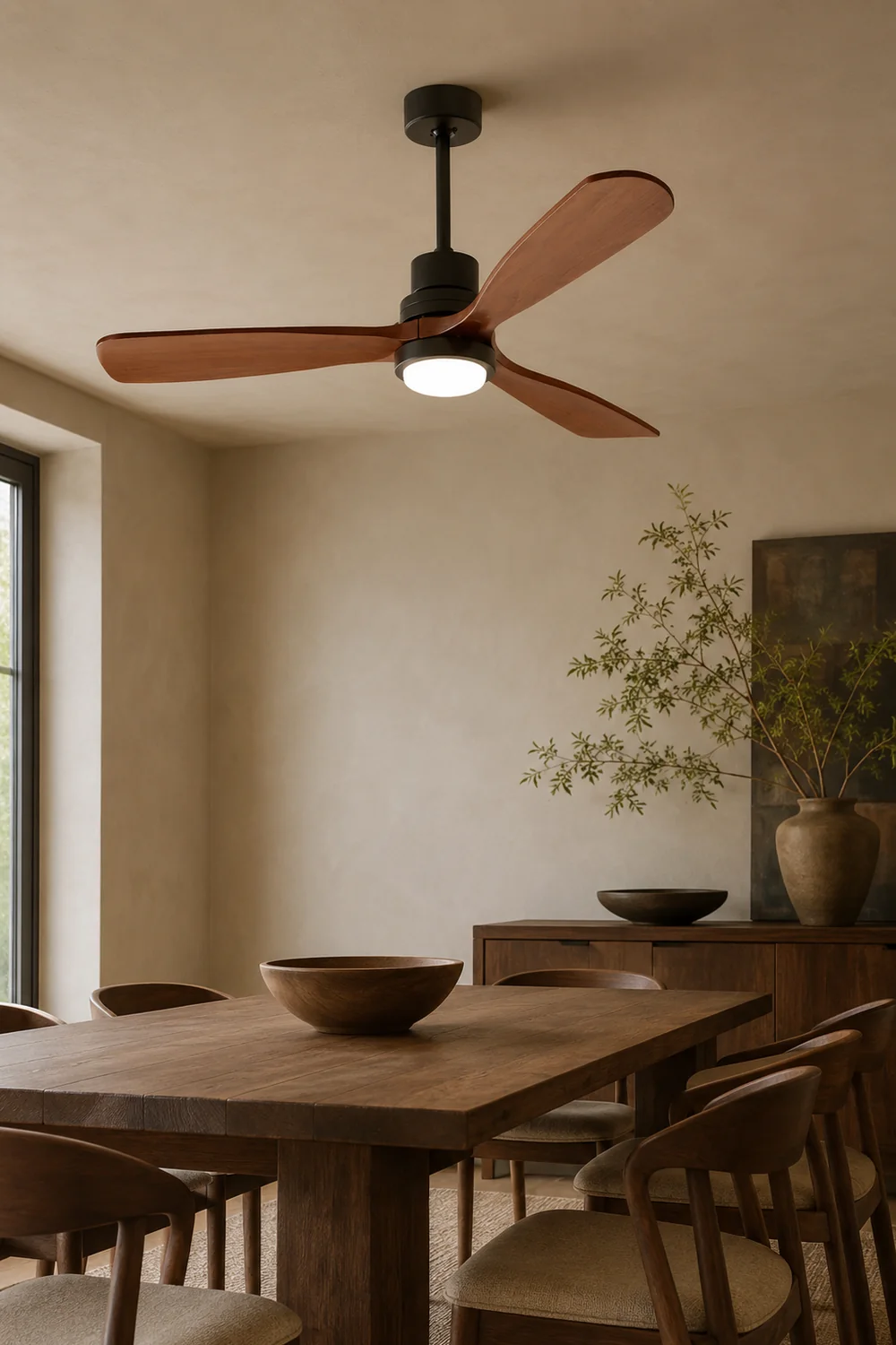 Haydn 3-Blade Modern DC Ceiling Fan Light, Black & Wood, 52'' - Lumpaz