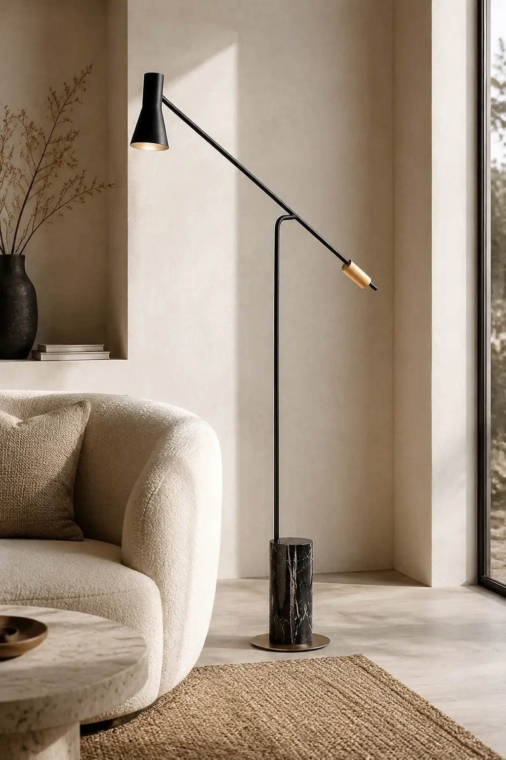 Carins Modern Nordic Minimalistic Floor Lamp, Marble & Metal, Black - Lumpaz