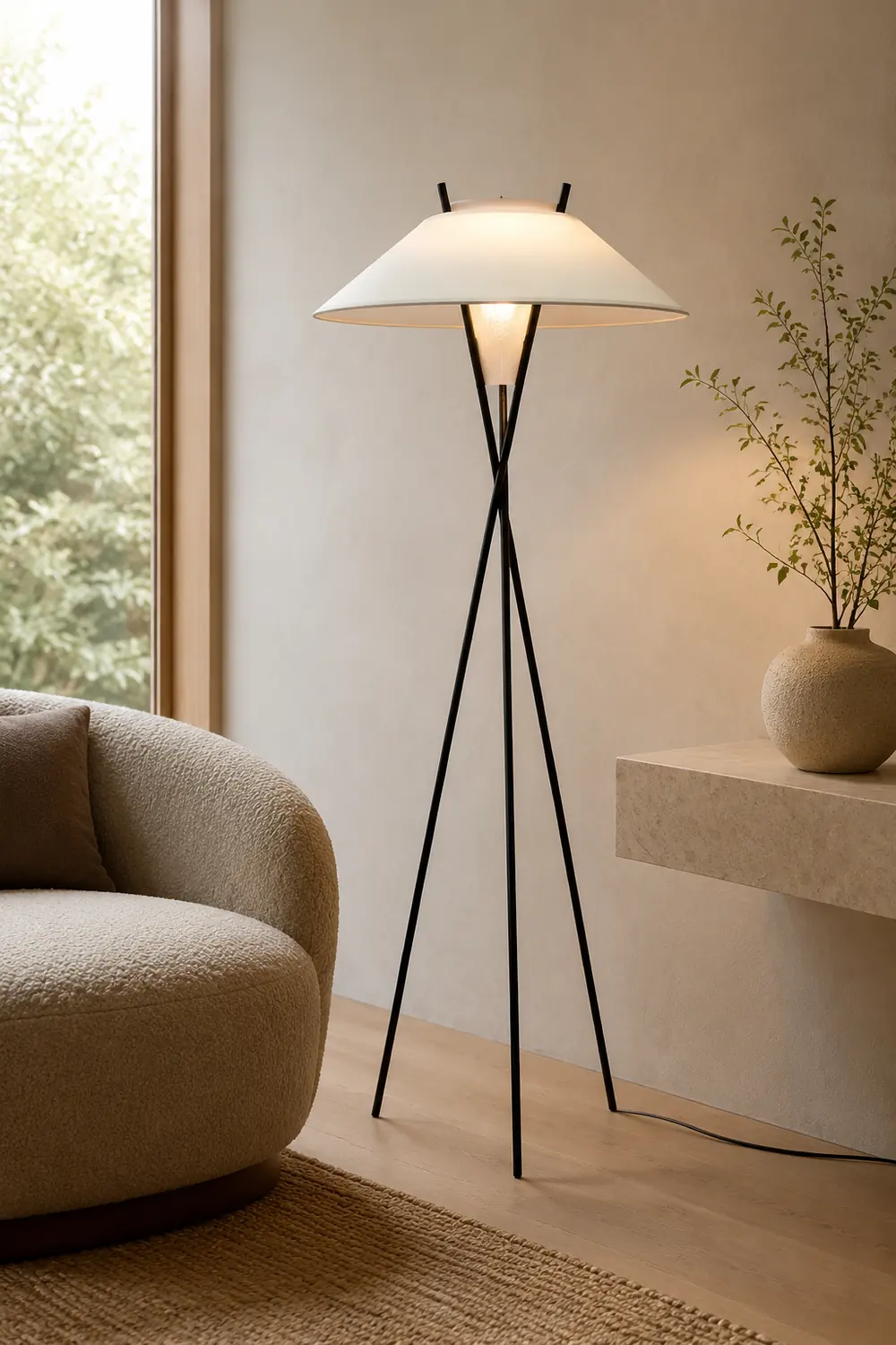 Carins Modern Tripod Metal/Fabric Floor Lamp, White - Lumpaz