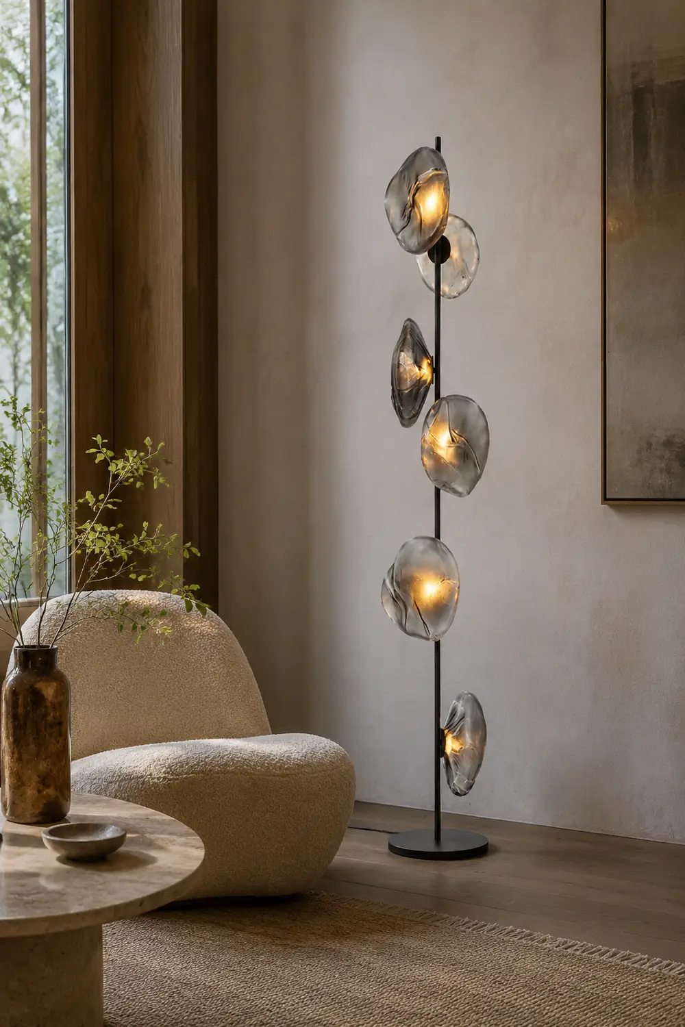 Byers Luxury Flower Metal/Glass Floor Lamp, Black/Gold/Gray - Lumpaz