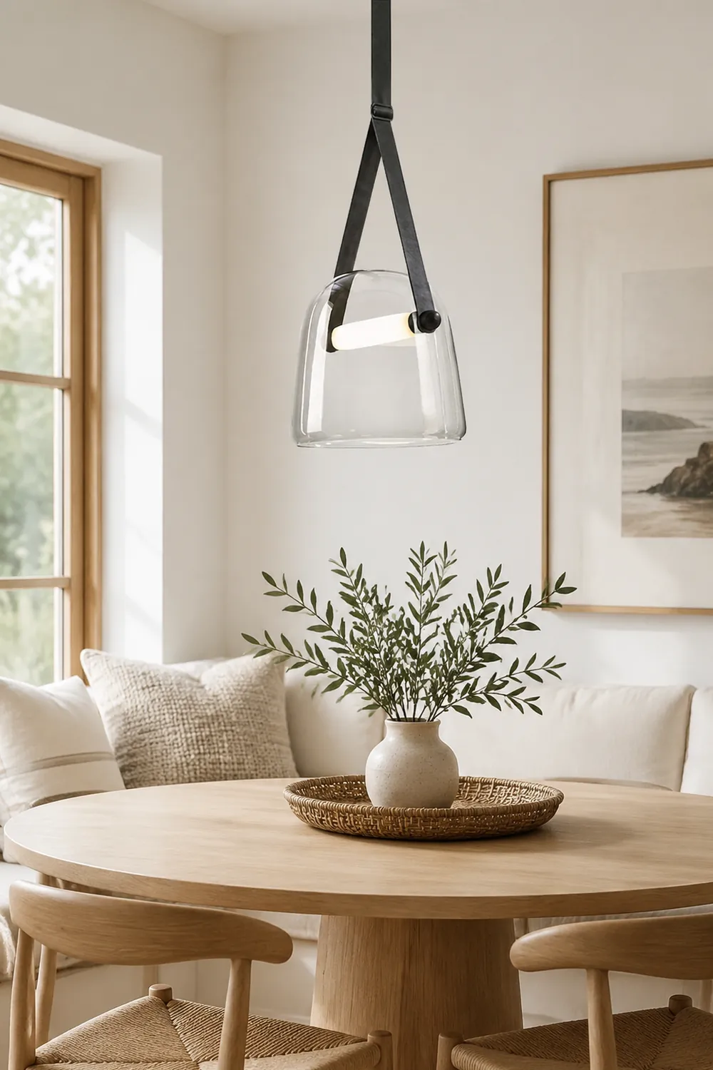 Modern Nordic Leather/Glass Pendant Light Gray/White Bedroom - Lumpaz