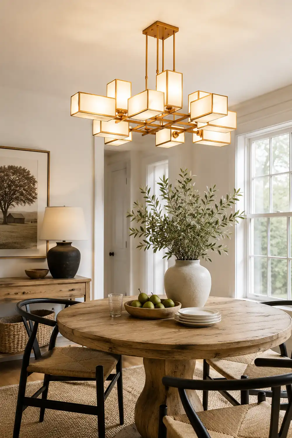 Lacey Pendant Light Square Retro, Metal/Fabric, Black/Gold, Living Room - Lumpaz