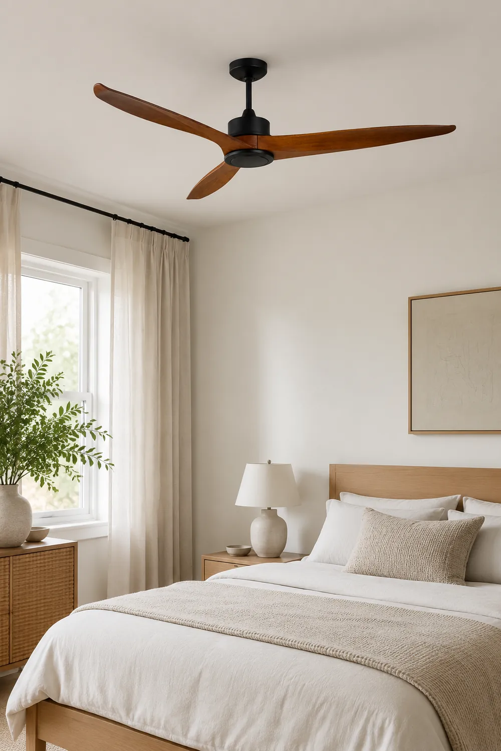 Haydn 3-Blade Black DC Ceiling Fan, Metal & Wood, Summer, 52'' - Lumpaz
