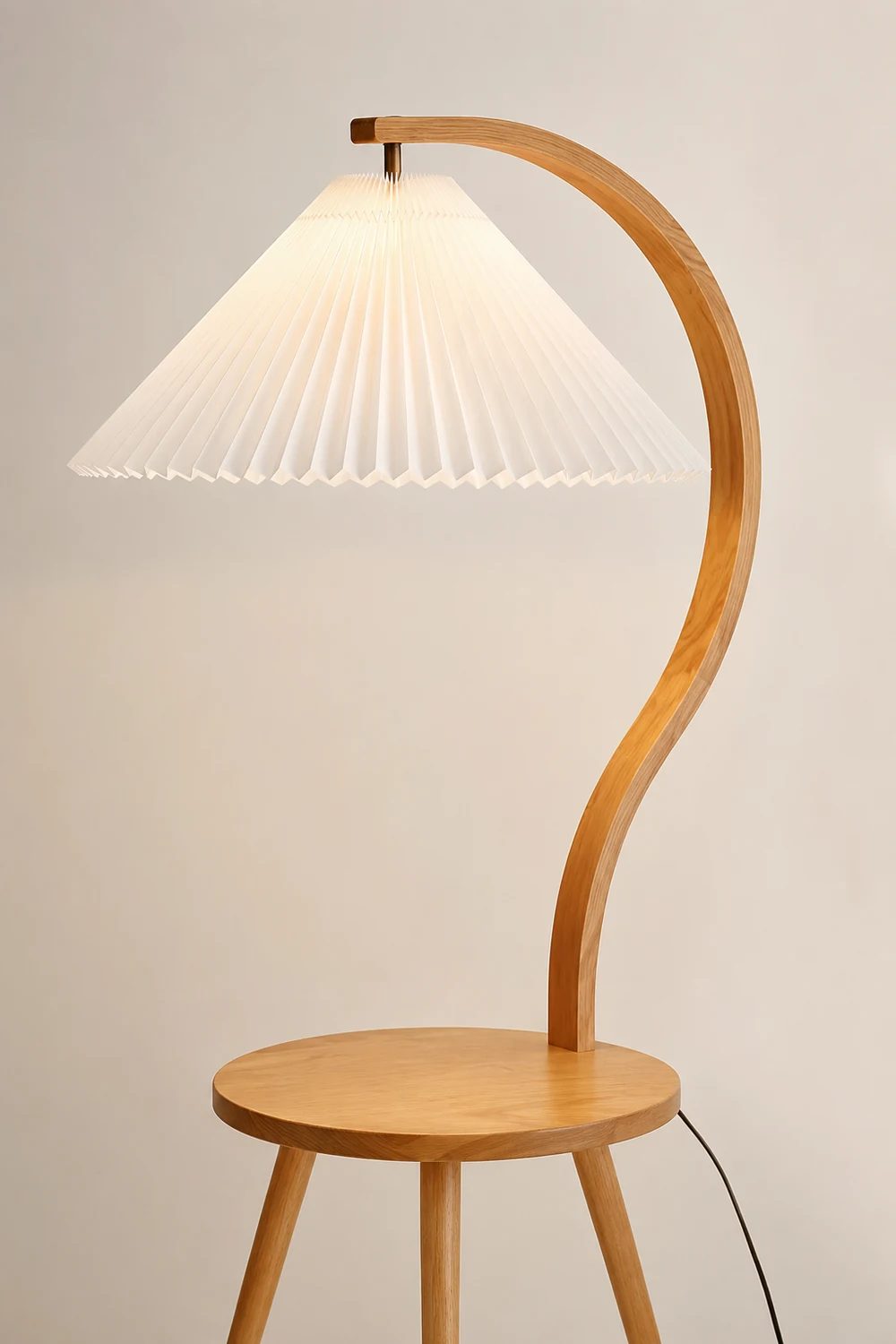 Ozawa Modern Pleated Wood Fabric Bedside Table Floor Lamp - Lumpaz