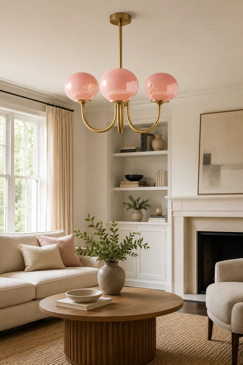 Hailie Retro Art Deco Globe Chandelier, White/Pink/Beige - Lumpaz