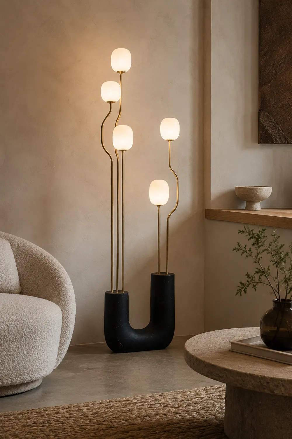 Russo Artistic Ball Glass Metal Floor Lamp, Black/White - Lumpaz
