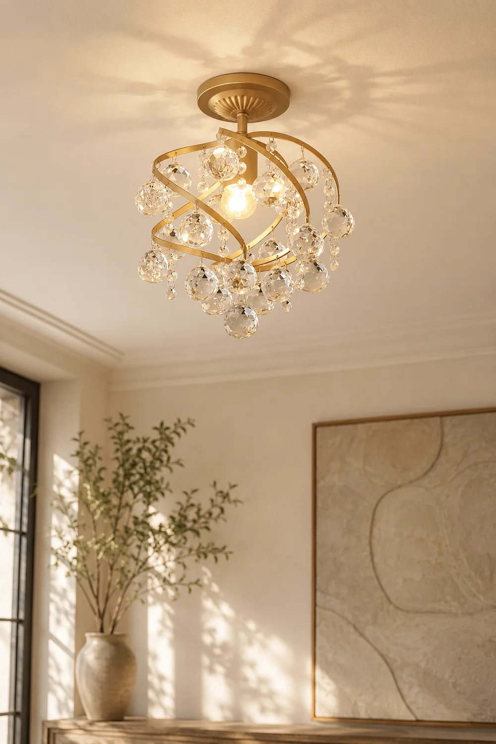 Marliyn Luxury Globe Crystal Semi-Flush Mount Ceiling Light, Brass - Lumpaz