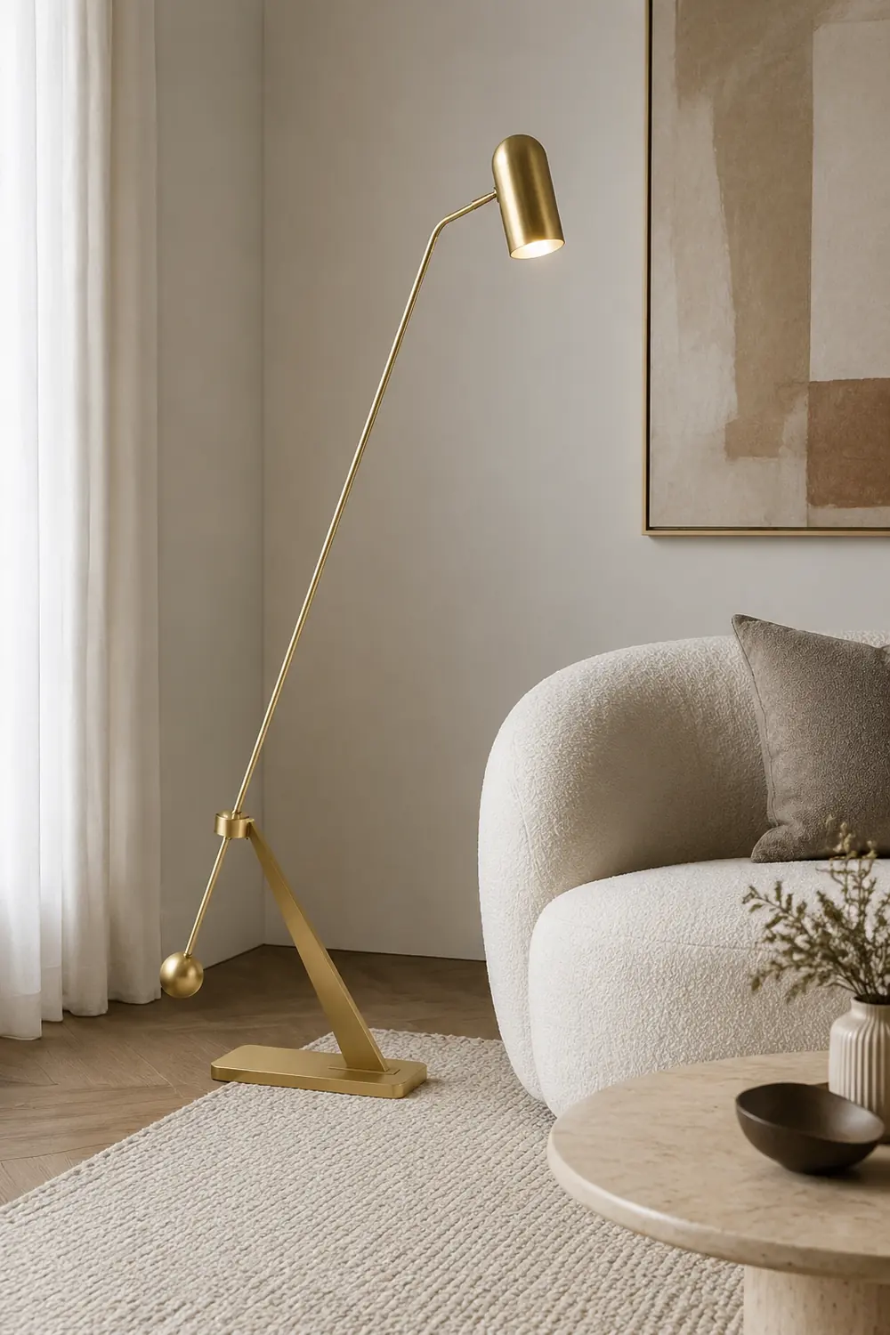 Freja Antique Vintage Lever Metal Fishing Rod Floor Lamp, Brass - Lumpaz
