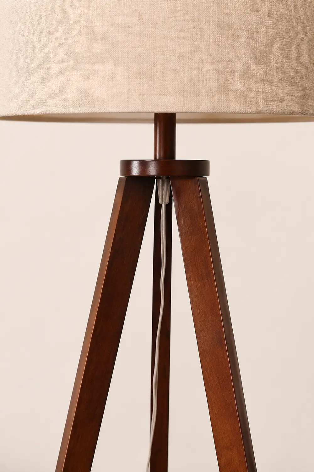 Ozawa Floor Lamp Triangle Vintage, Wooden/Fabric, Beige, Living Room - Lumpaz
