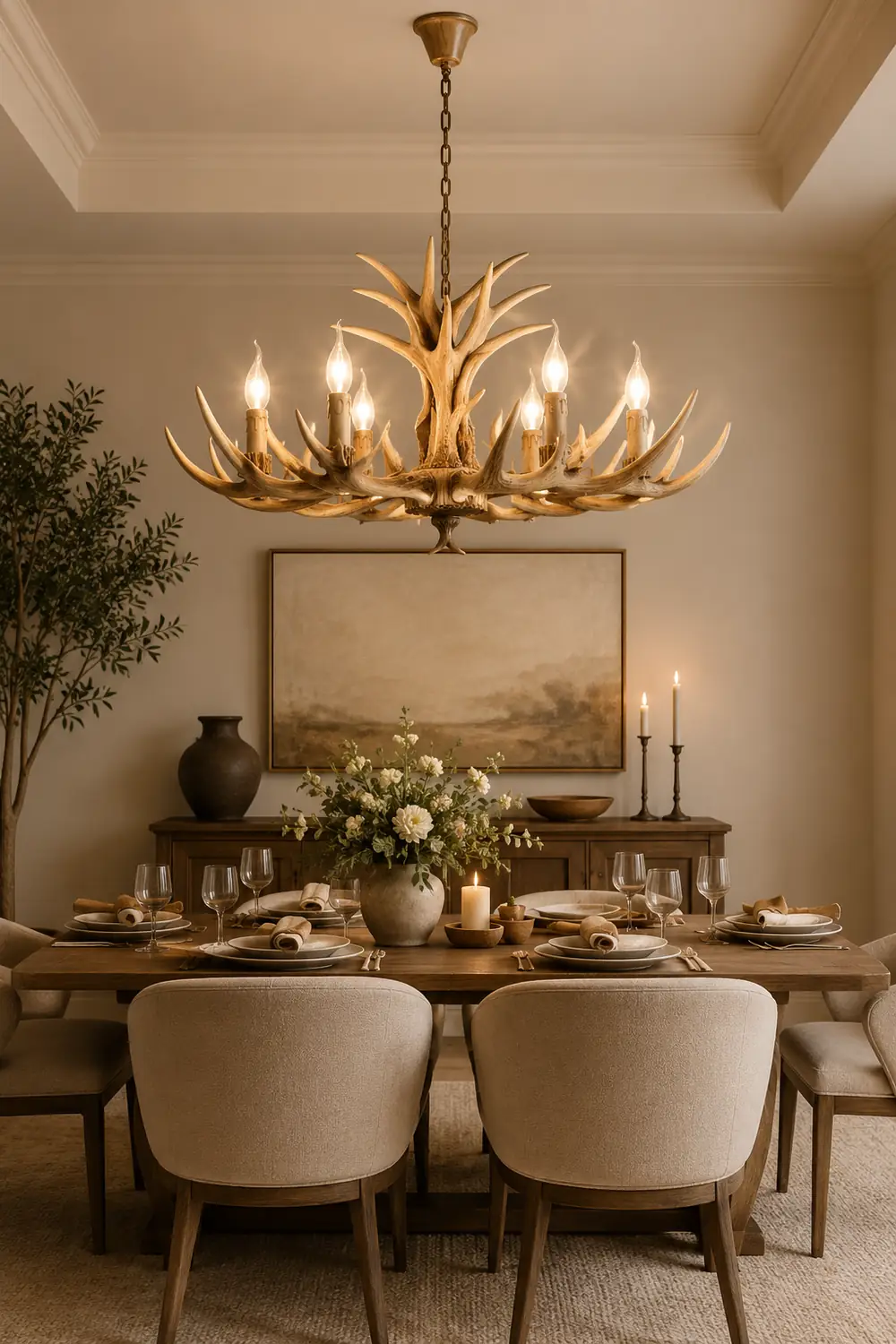 Austin Retro Deer Horn Resin Chandelier White Brown Coffee Living Room - Lumpaz