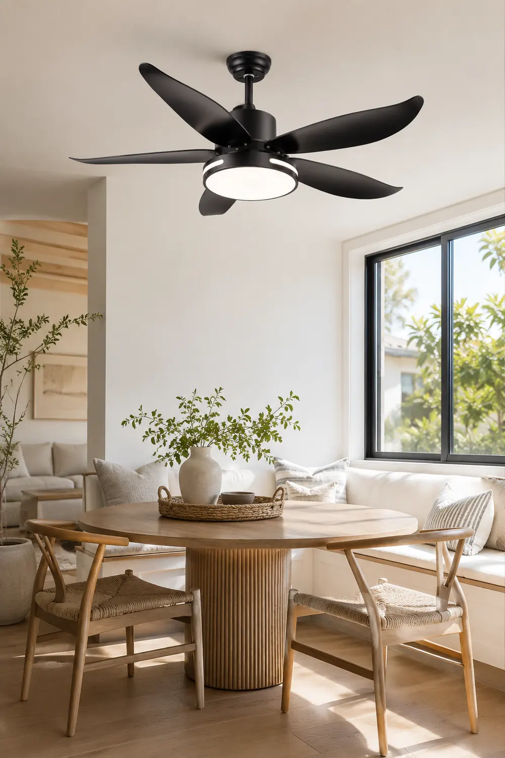 Haydn 5-Blade Modern Basic DC Ceiling Fan with Light, White/Black, 52'' - Lumpaz