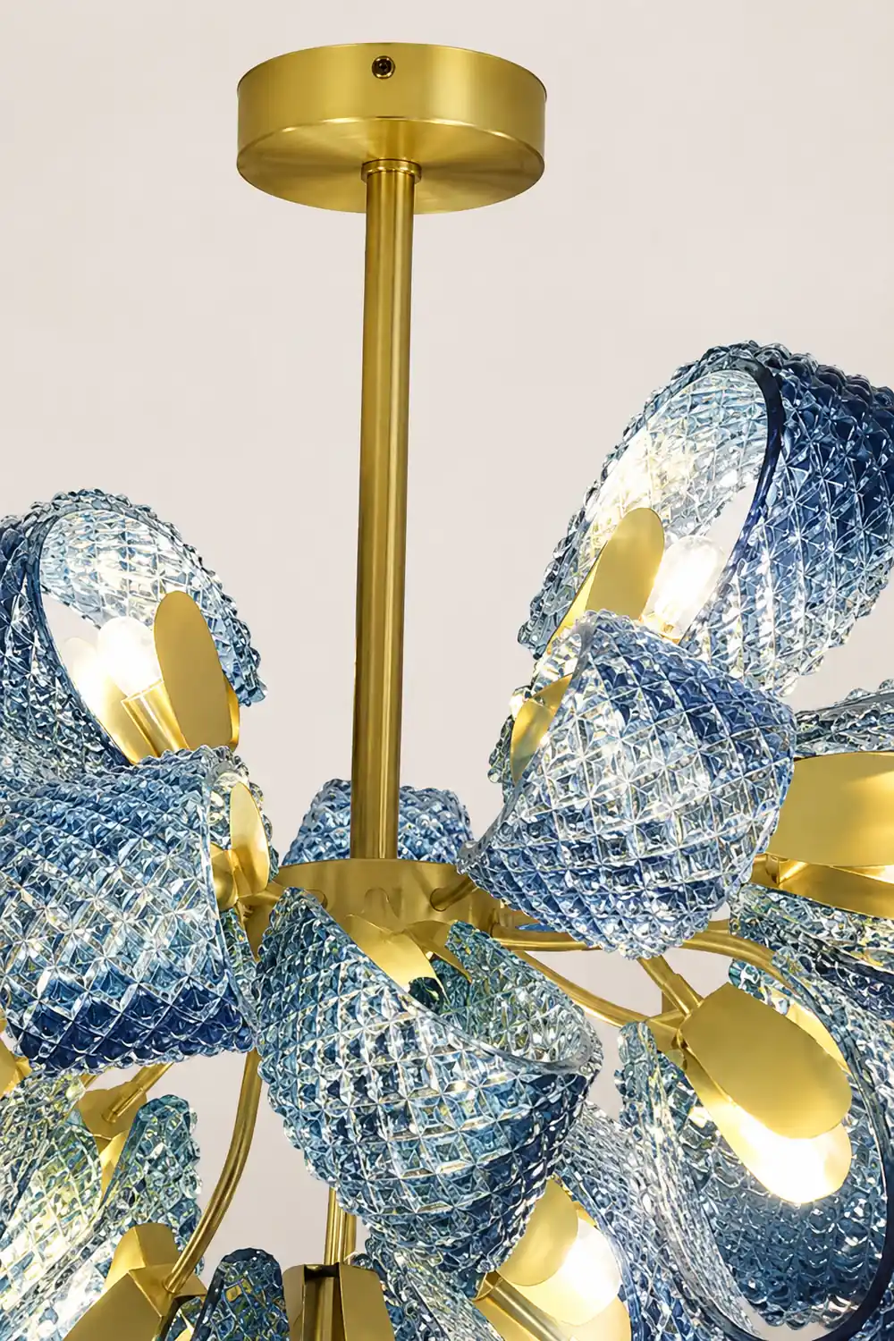 Hailie Vintage Art Deco Blue Glass Chandelier Living Room - Lumpaz