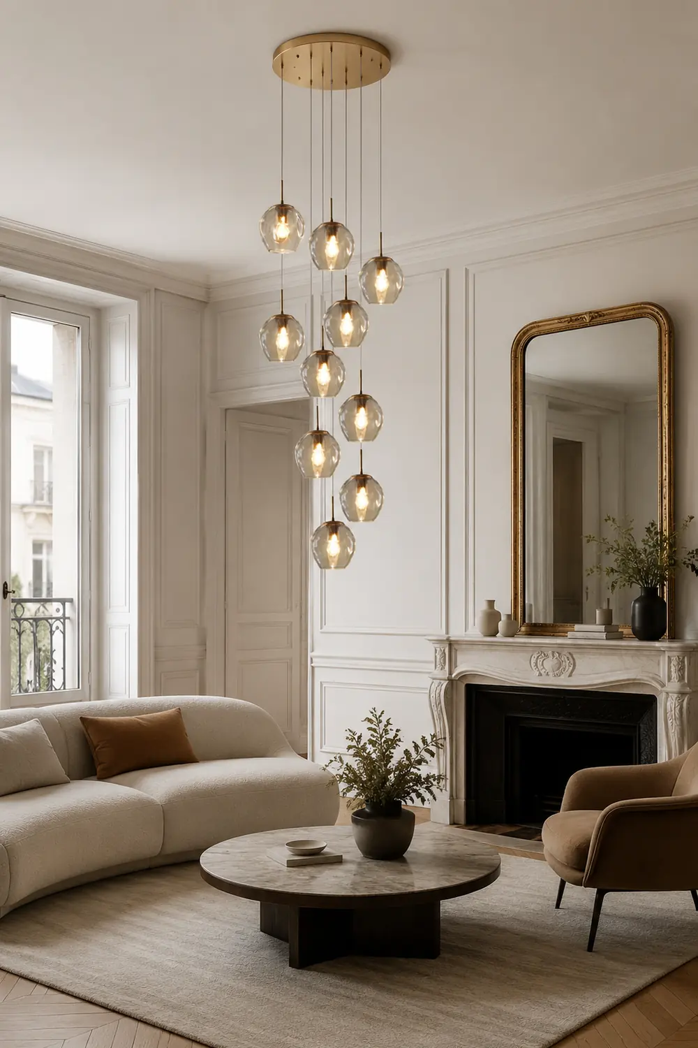 Hailie Modern Ball Glass Chandelier Gold Living Room Staircase - Lumpaz