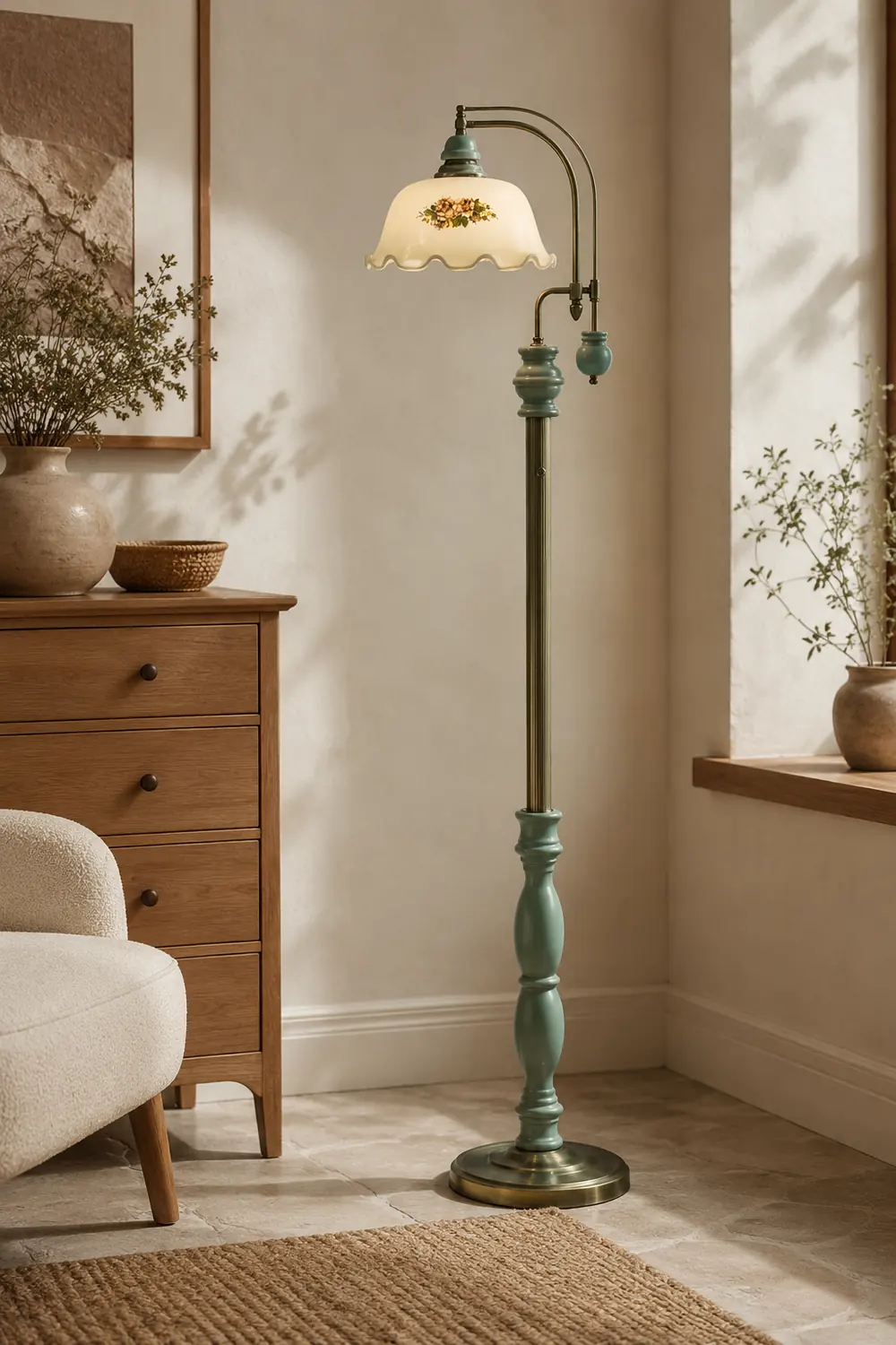 Morandi Retro Lotus Flower Shaped Metal Glass Floor Lamp - Lumpaz