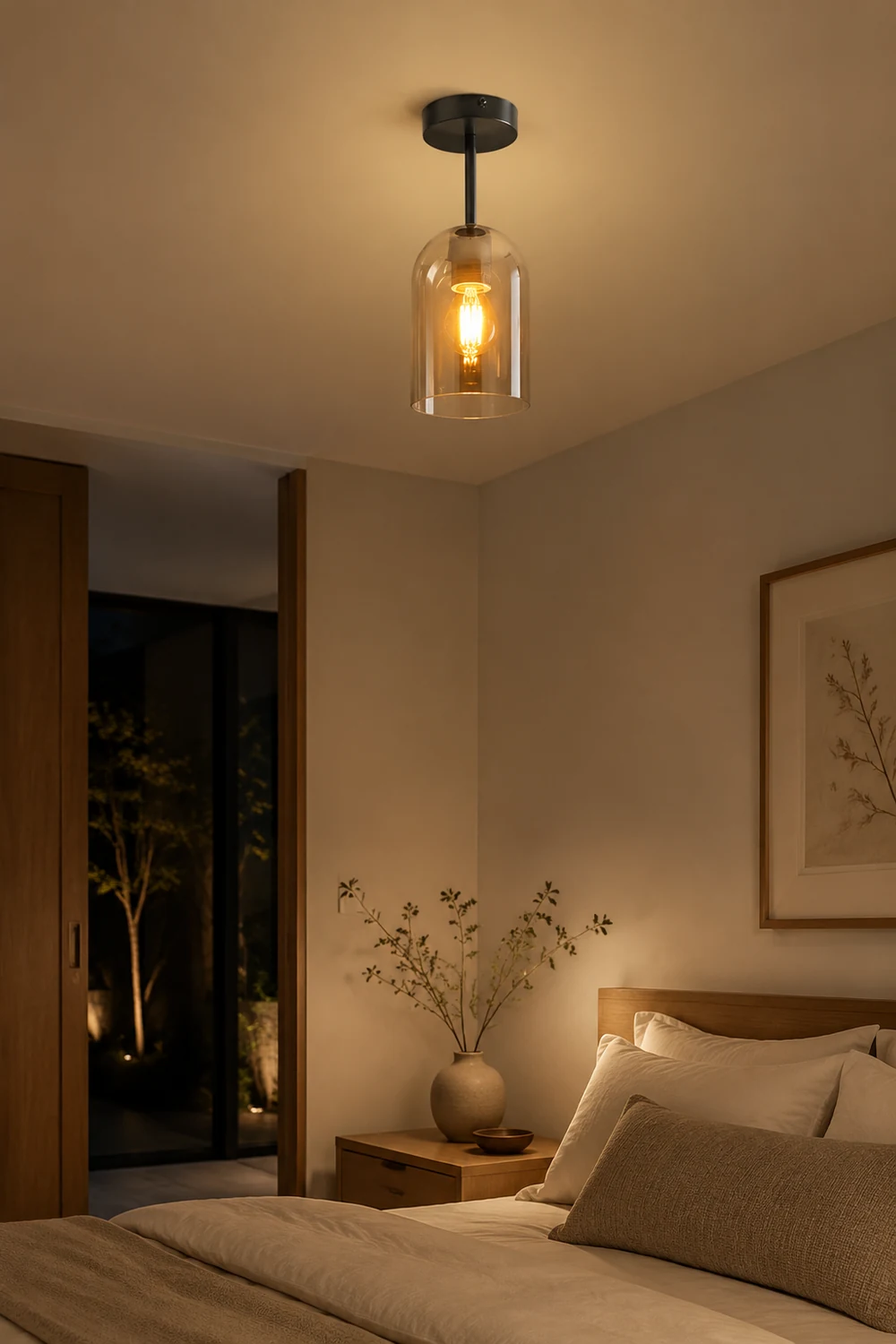 Sanna Modern Cylinder Semi-Flush Mount Clear Glass Ceiling Light, Cognac/Gray - Lumpaz