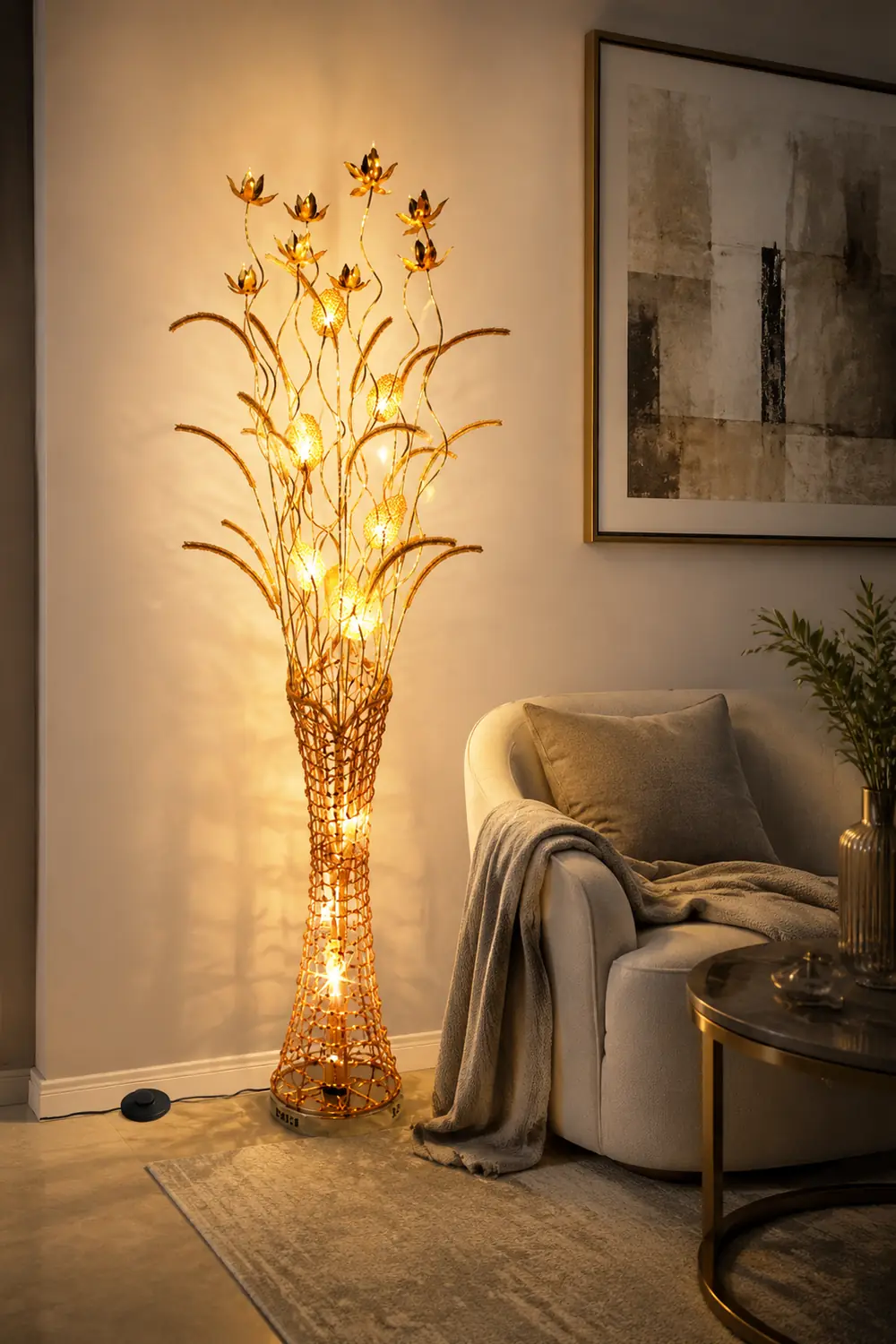 Bella Art Deco Vase Gold Metal Floor Lamp Living Room - Lumpaz