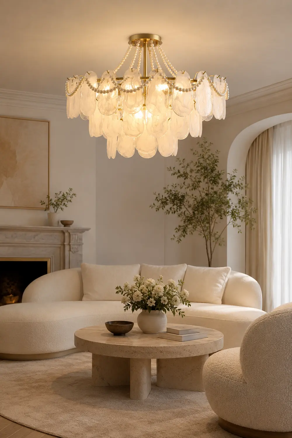 Kirsten Elegant Pearl/Glass/Metal Chandelier, White - Lumpaz