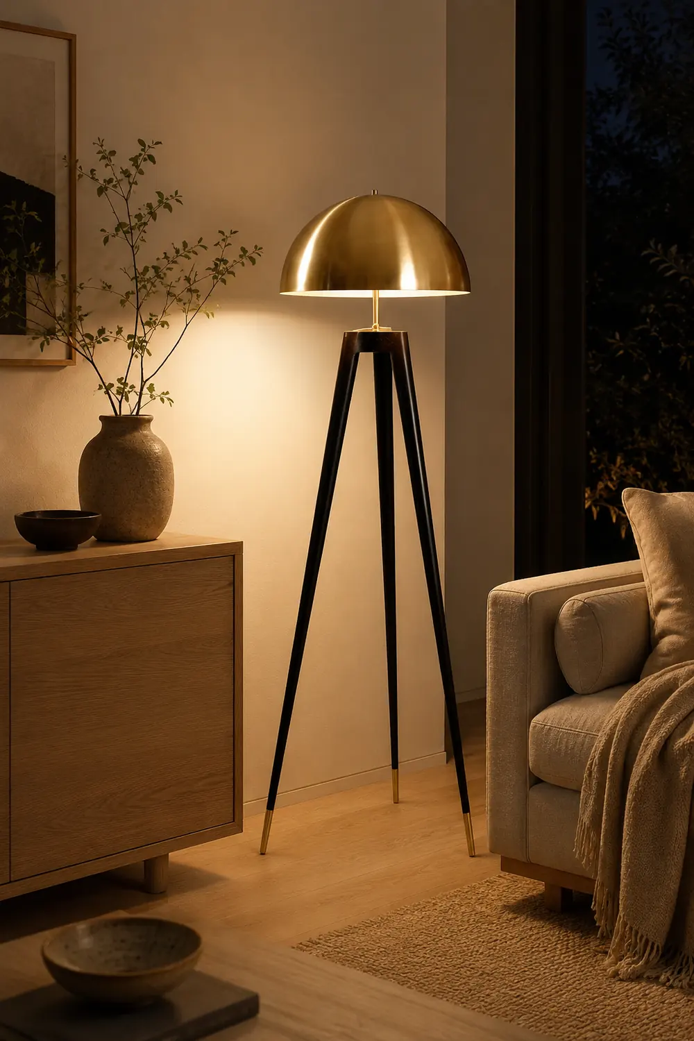 Carins Modern Metal Tripod Floor Lamp, Black/Gold - Lumpaz