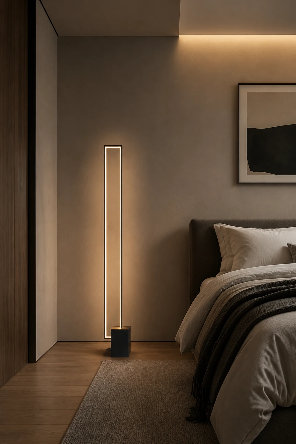 Edge Modern Minimalist Rectangular Metal Floor Lamp, Black - Lumpaz
