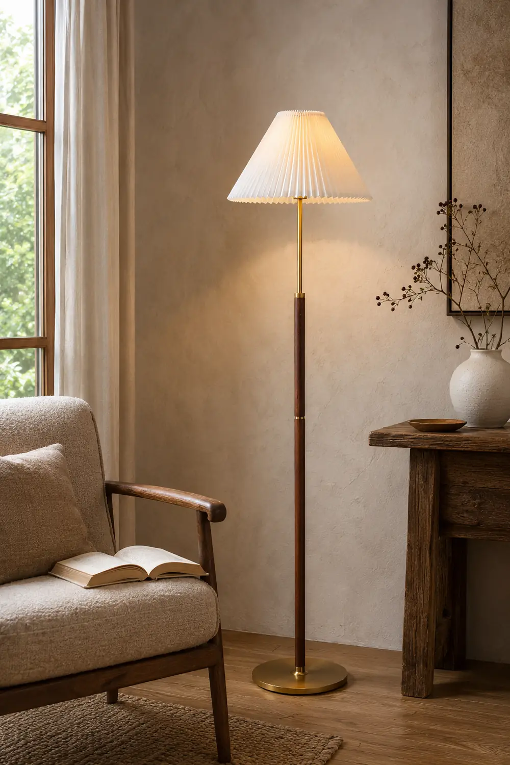 Ozawa Simple Walnut/Metal/Fabric, Table/Floor Lamp, Living Room - Lumpaz