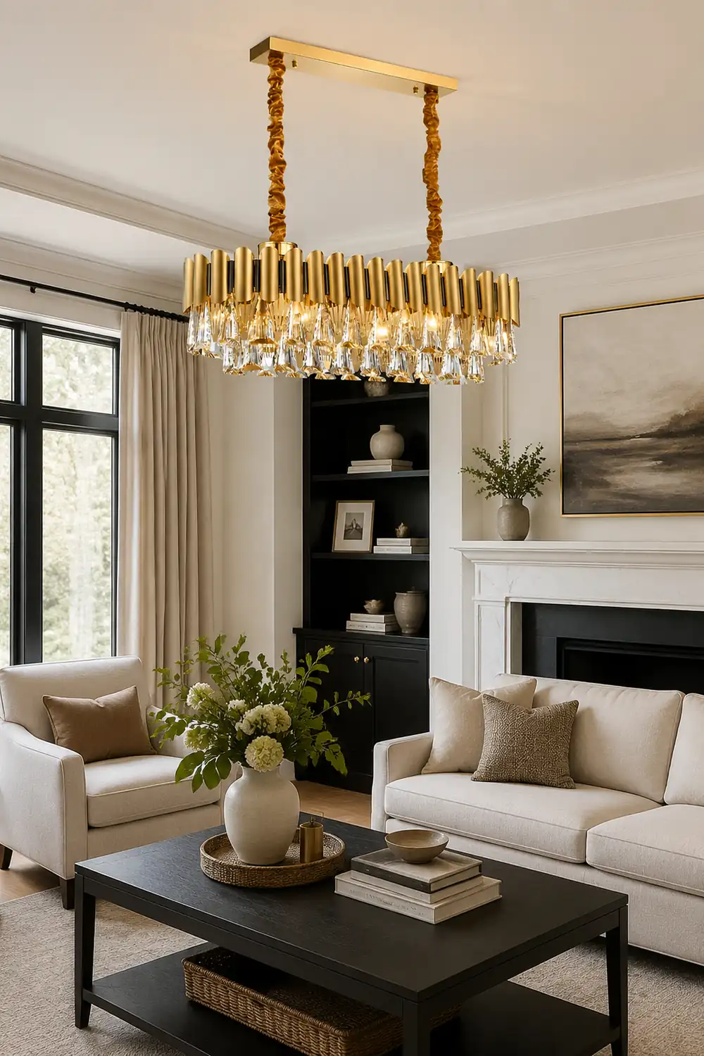 Marilyn Rectangular Luxury Metal Crystal Chandelier, Gold, Small - Lumpaz