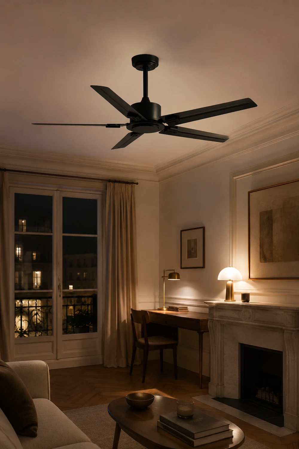 Alessio 5-Blade Industrial Black DC Ceiling Fan, Metal, 42'' - Lumpaz