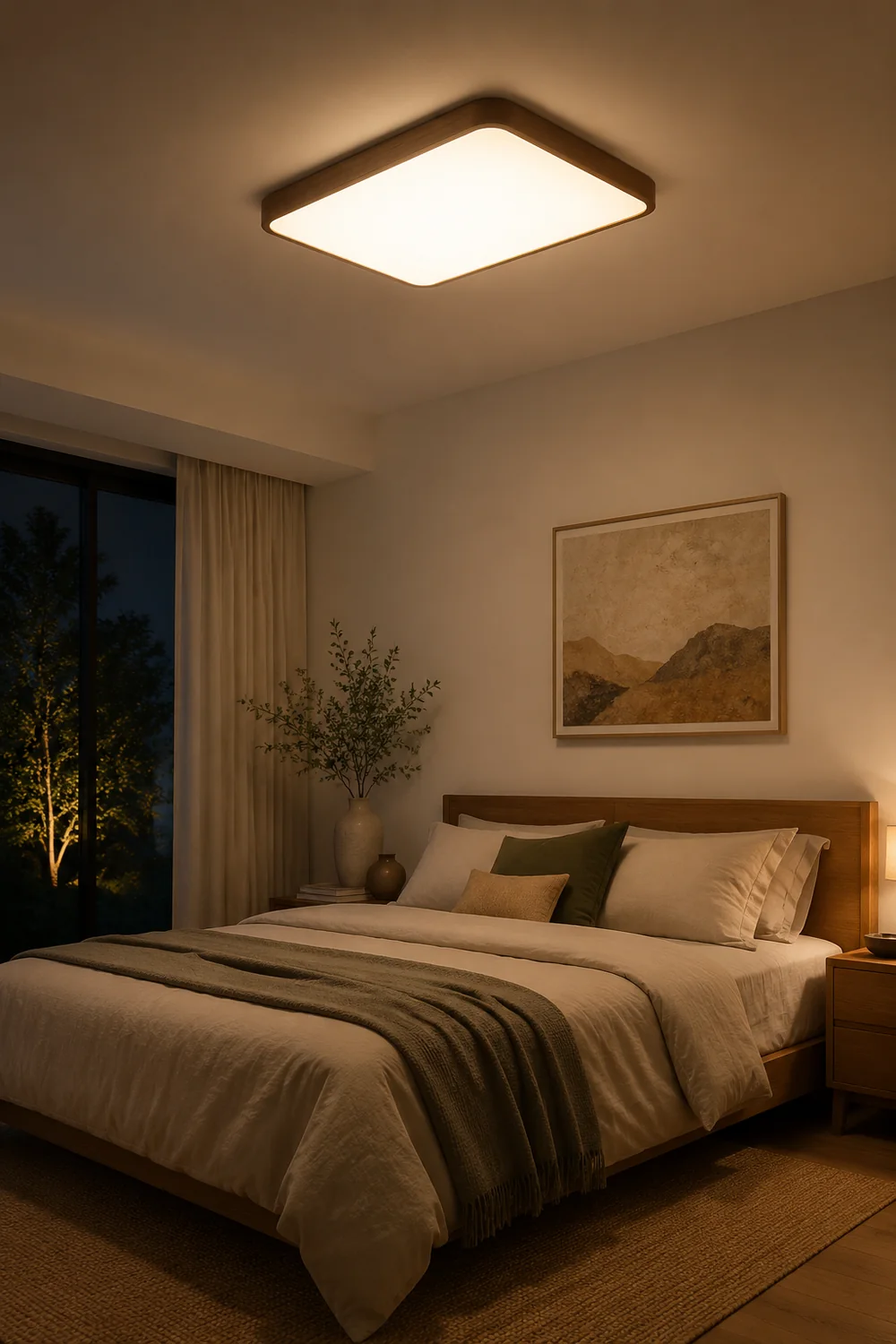 Ozawa Modern Geometric Walnut LED Flush Mount Ceiling Light - Lumpaz