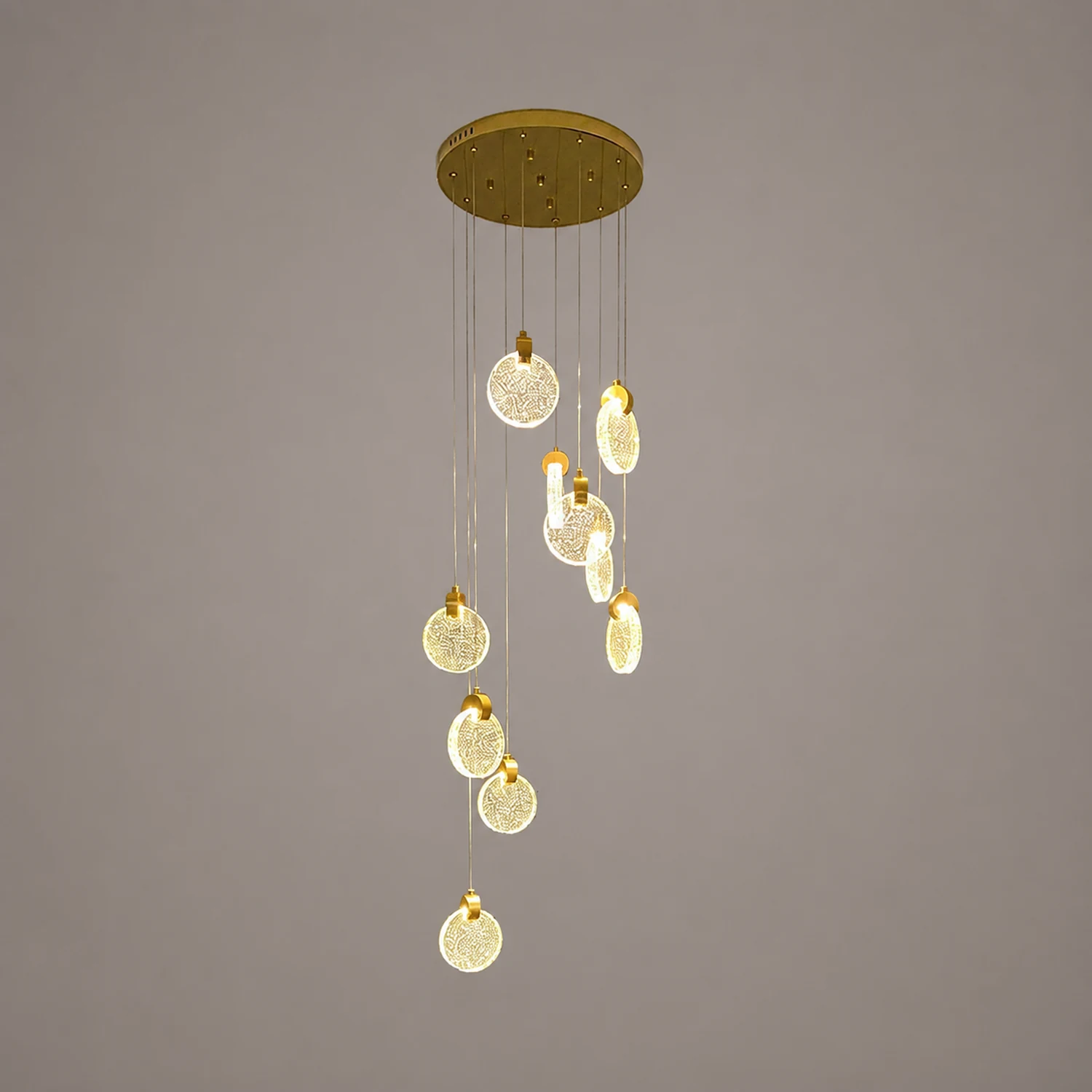 Kristy Minimalist Round  Metal/Crystal Chandelier, Gold - Lumpaz